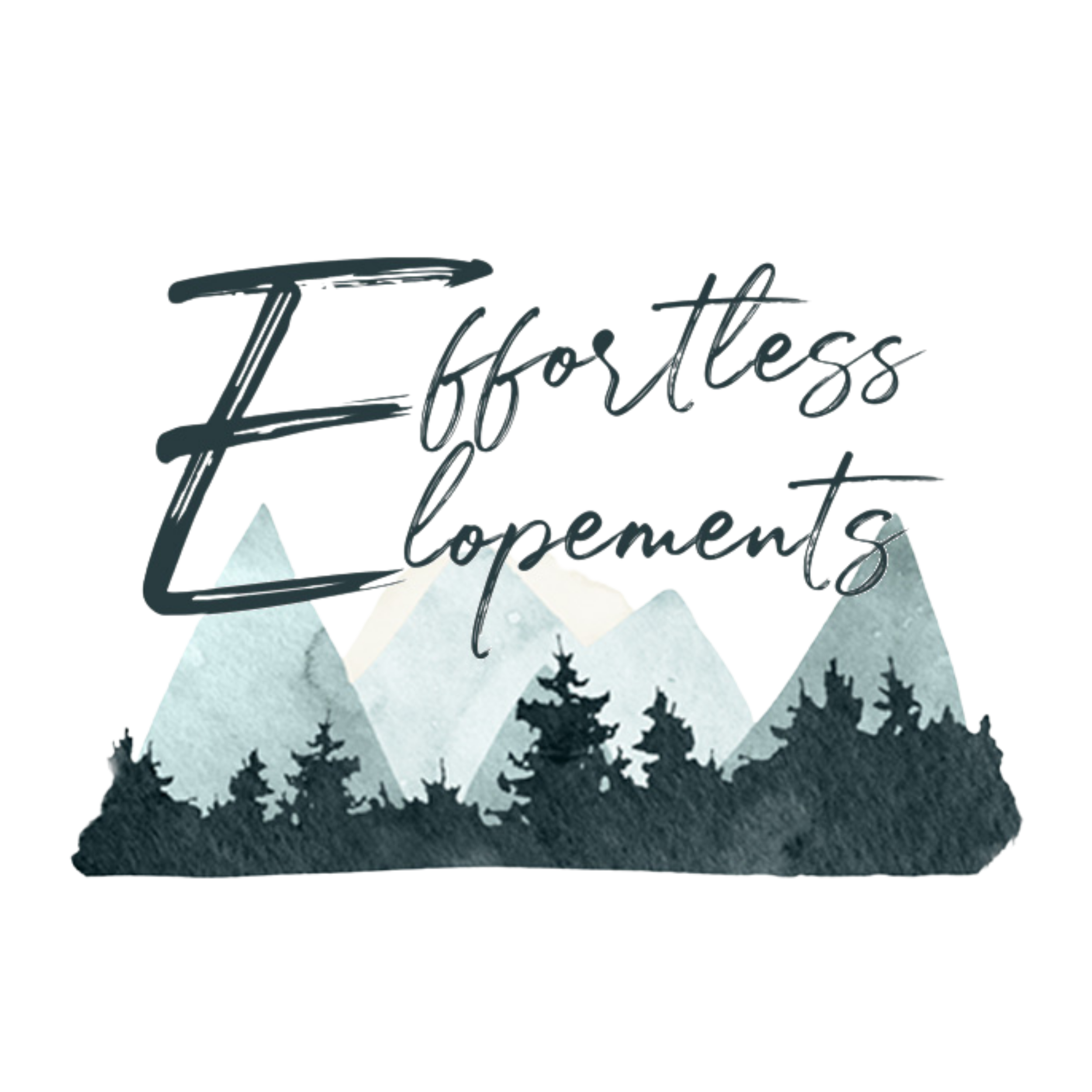 The Effortless Elopements logo featuring a script font over watercolor Smoky Mountains and pine tree silhouettes, representing all-inclusive Gatlinburg wedding packages.