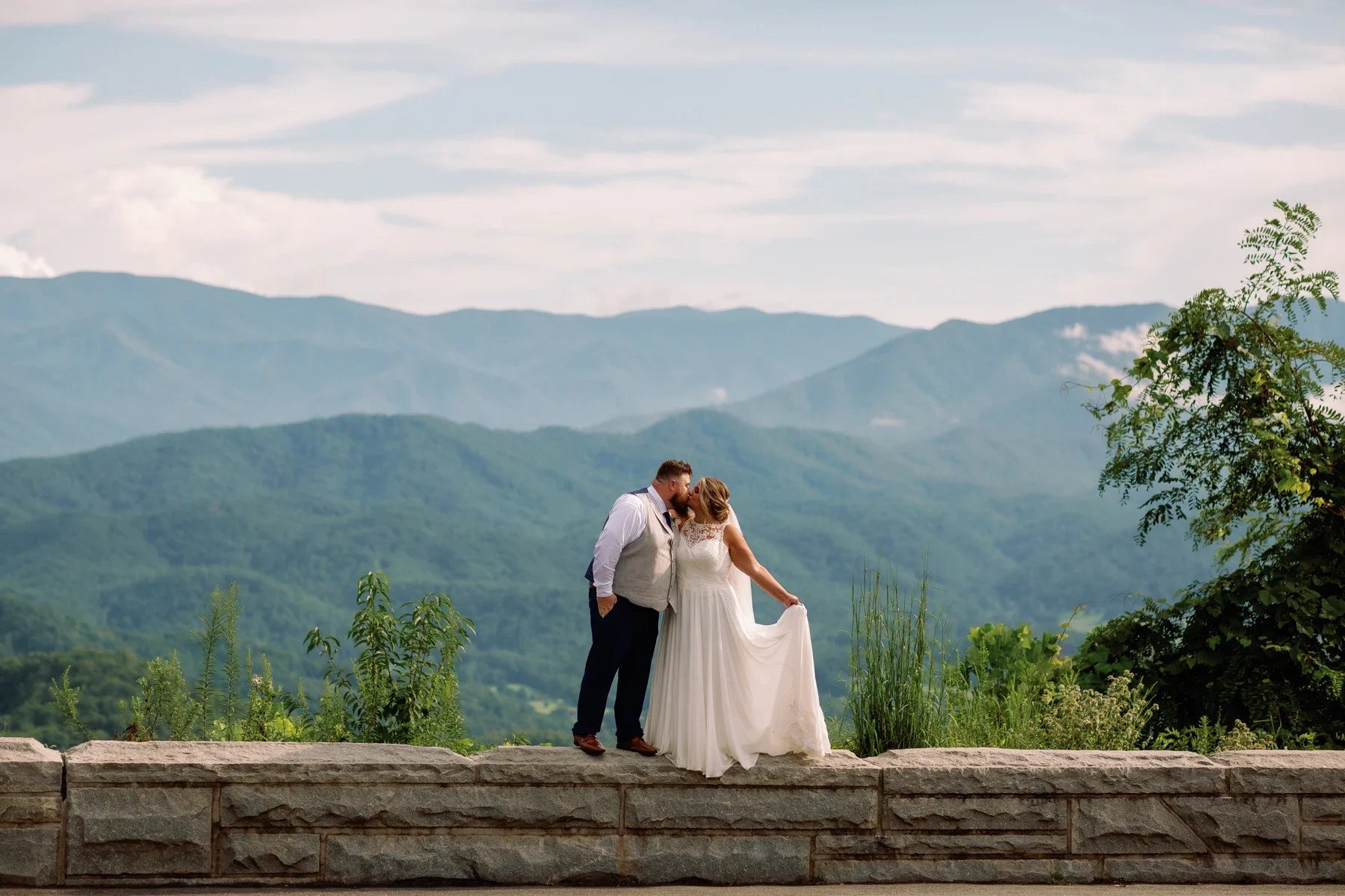 Foothills parkway rock wall elopement couples portrait
