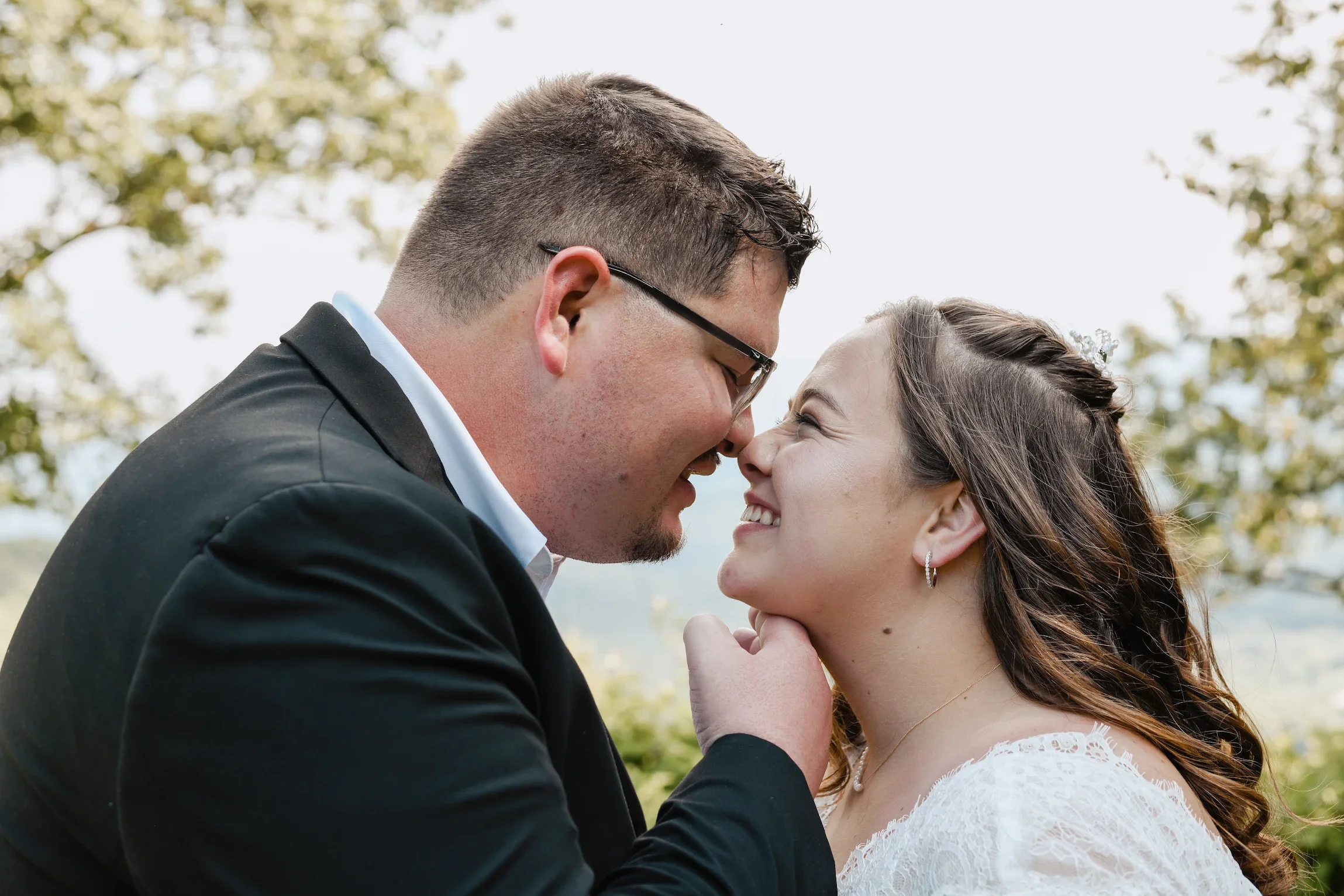 wedding couple nose to nose in Gatlinburg TN
