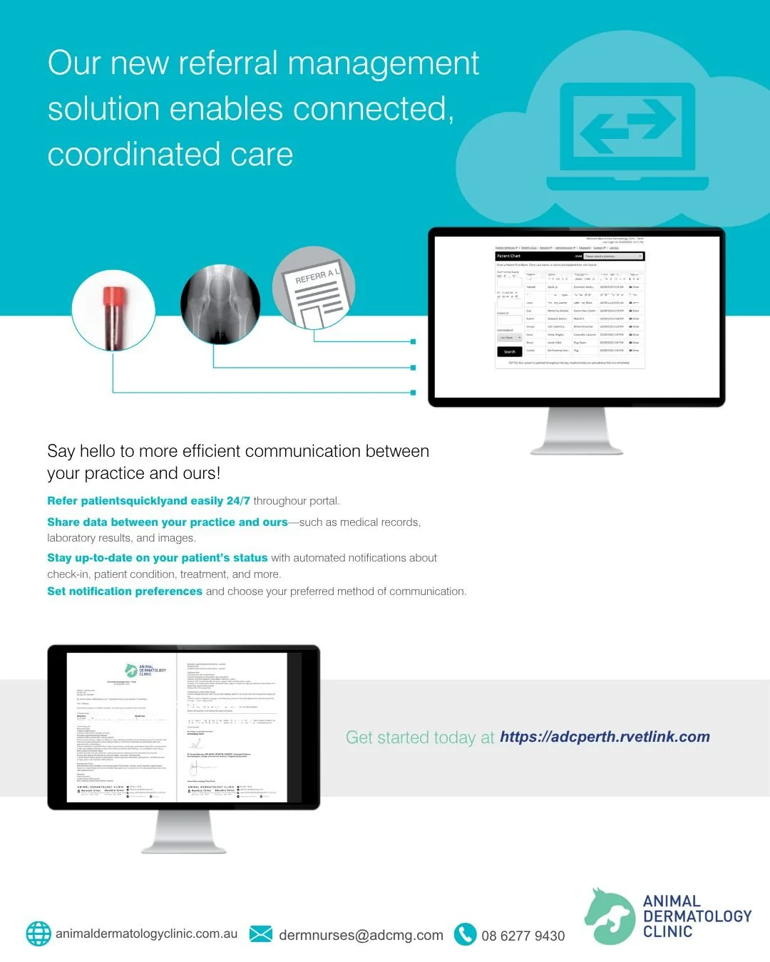 π We’re now using rVetLink! πΎ
We’re excited to make the referral process easier, faster, and more efficient with rVetLink, our new referral management portal.
Through rVetLink, referring vets can:
β¨ Refer patients online 24/7 –