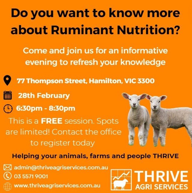 We still have a few spots available for our FREE session. With the great amount of interest, we are in the process of releasing more dates - Watch this space!
Contact our office or visit our website for more information! 
www.thriveagriservices.com.a