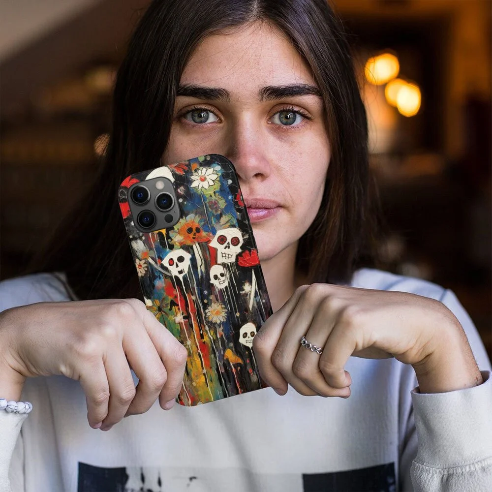 Gothic Phone Case - Dia De Los Muertos Skull Case for iPhone, Goth Emo Aesthetic, Spooky Halloween Phone Protection, Dark Ghostly Abstract