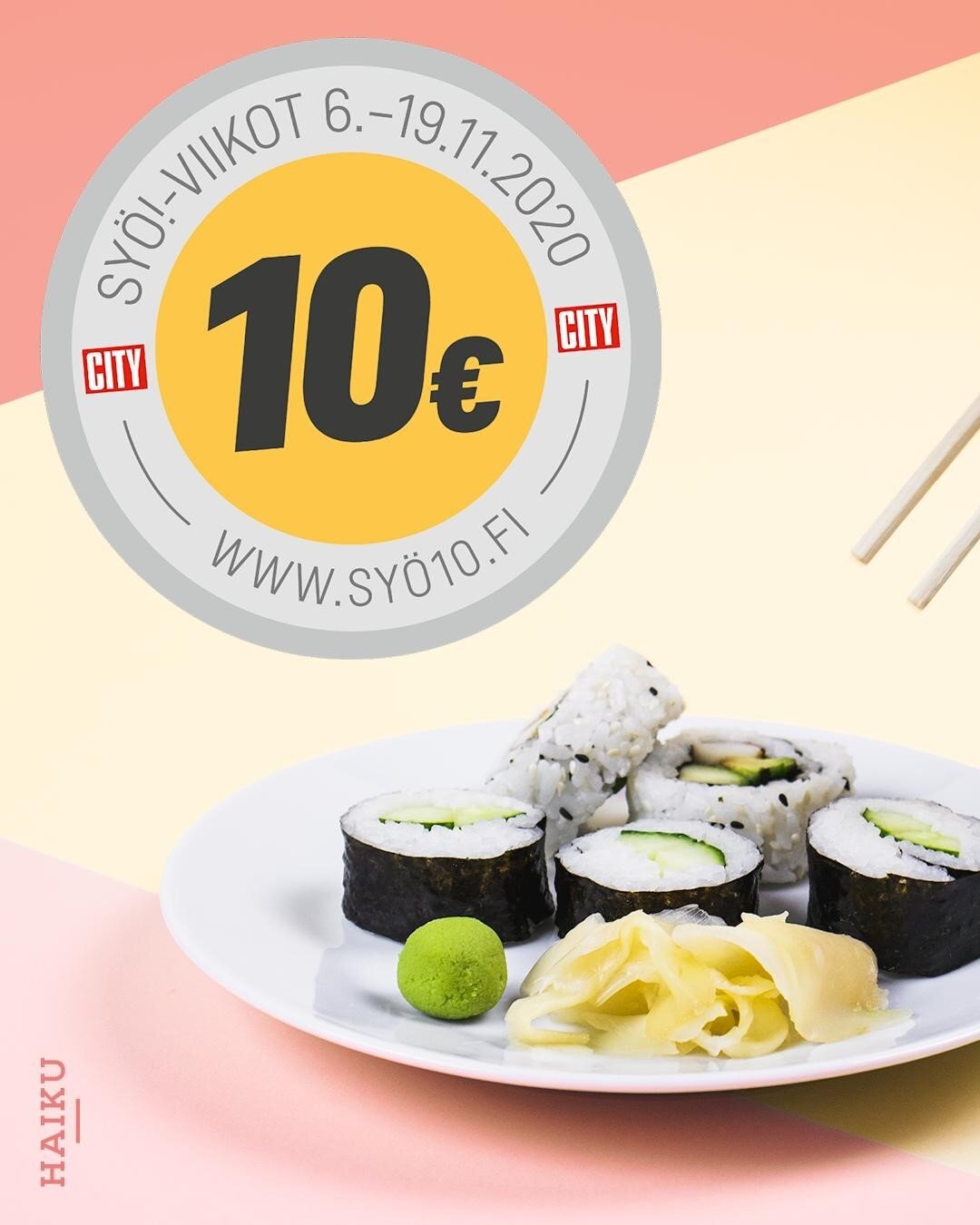 Helsingin Haikuissa voi SY&Ouml;d&auml; kympill&auml; lounasajan j&auml;lkeen (my&ouml;s viikonloppuisin). Tarjous koskee sushibuffettia. Tervetuloa! 😍🍣

#sy&ouml;viikot #sy&ouml;10 #helsinkirestaurants #heleats #ravintola #sushibuffet #lounas