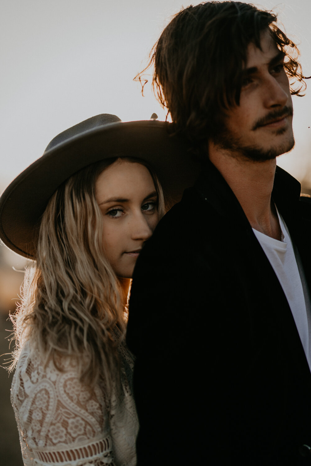 boho bride and groom portrait