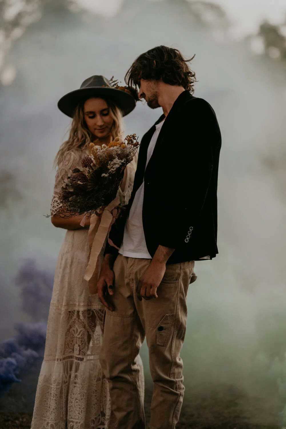 smoke bomb wedding photo