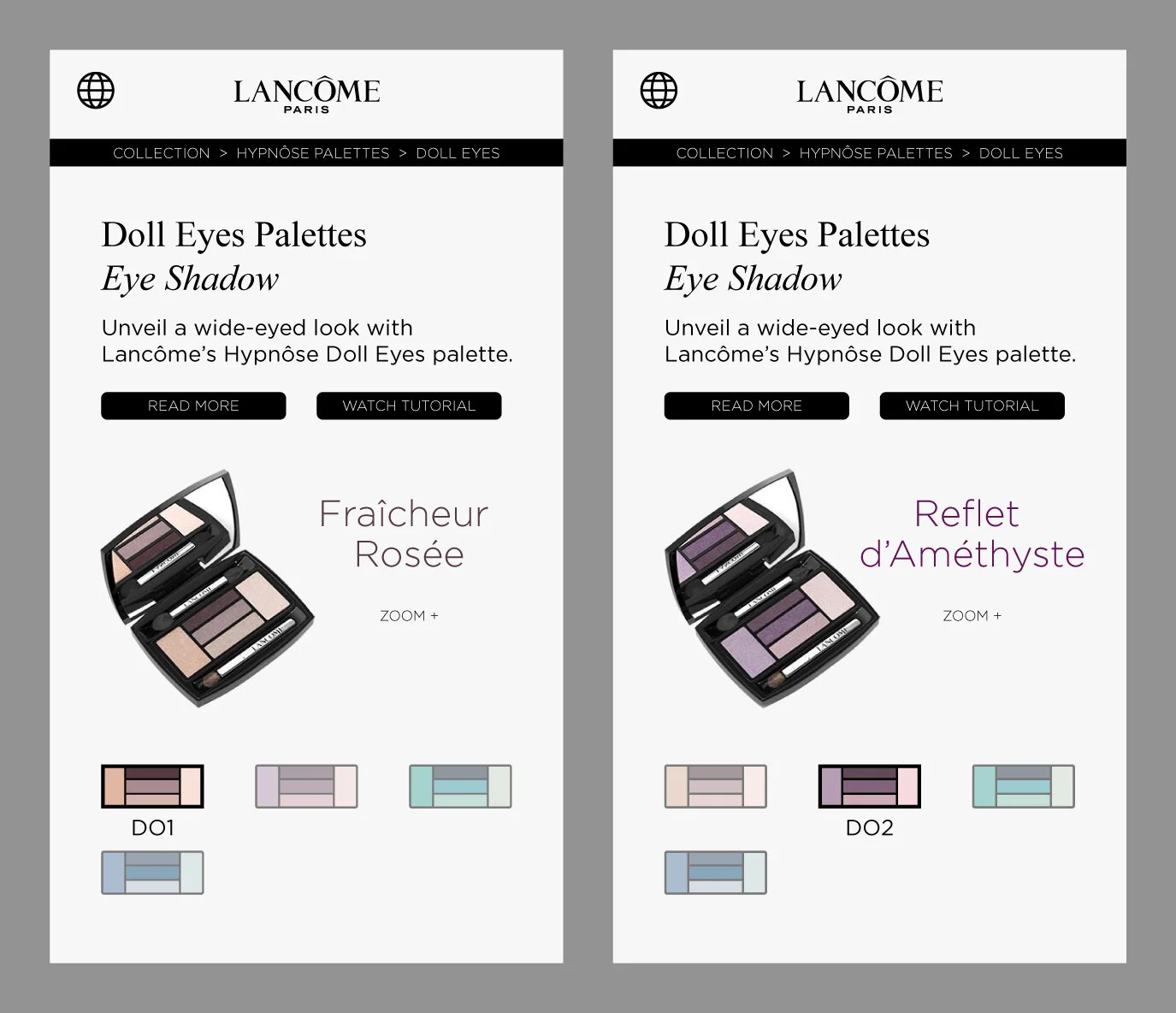 Product pages for Lancôme app, shown on iPhone
