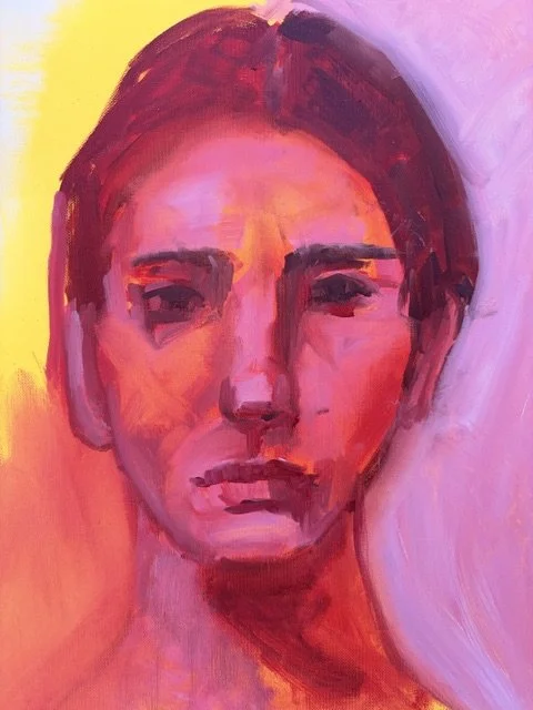Study in neon colours from life, oil on canvas paper, 29 x 42cm
