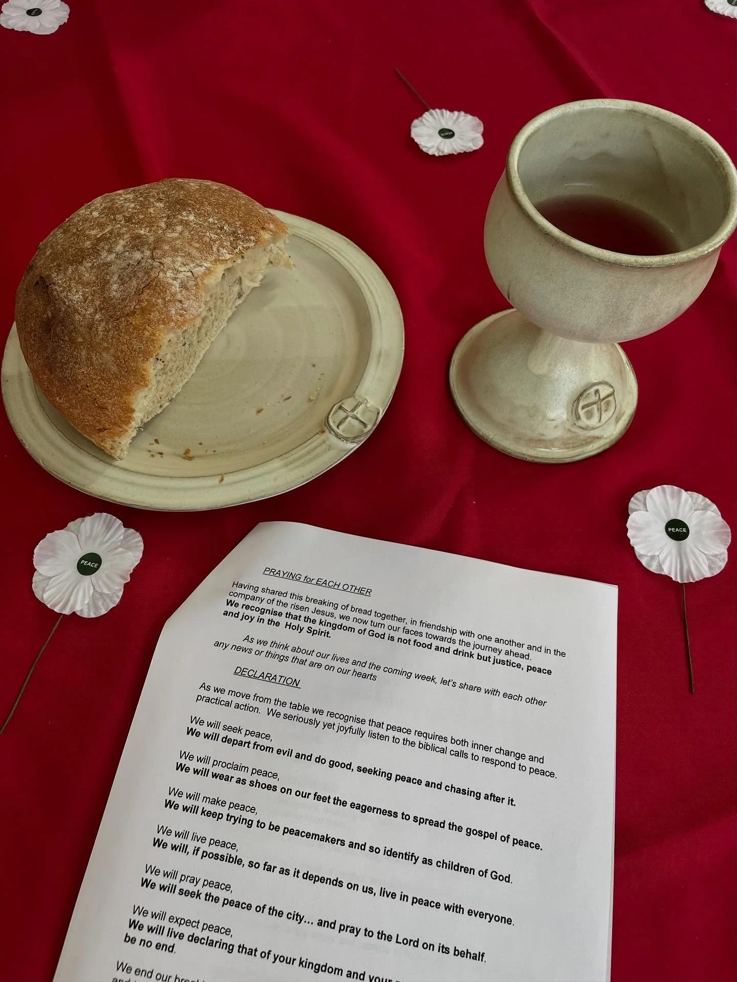 On Sunday, we shared bread and wine at the table, alongside brunch as we always do. And we remembered the pain and devastation of war and conflict across the world, and we prayed together for peace and justice. 

&quot;We will keep trying to be peace