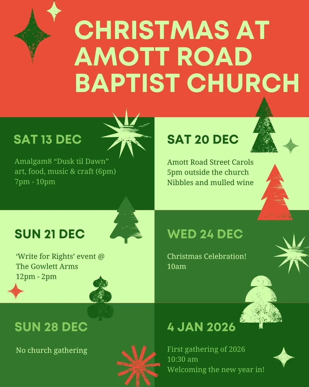 A brilliant line-up of events as we approach Christmas at Amott Road. Join us for one, two, or everything!
