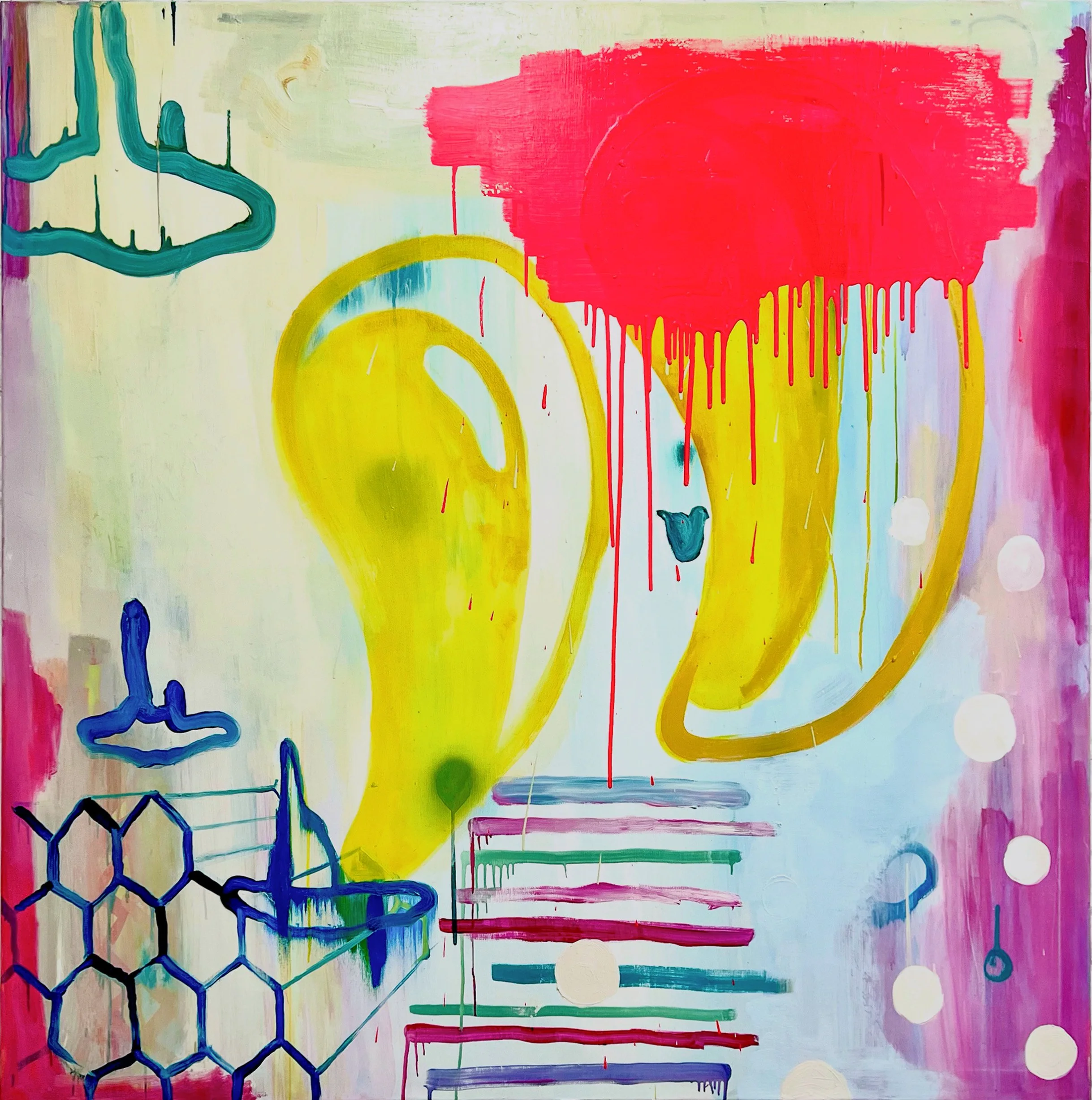 ACID THUNDER /// 2018 - 2025
Oil and spray paint on canvas /// 140 x 140 cm