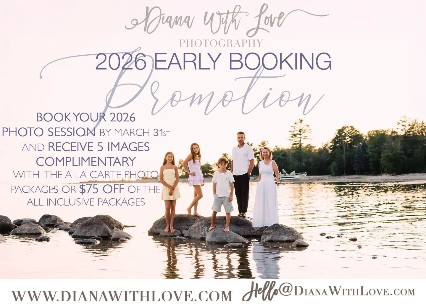 The 2026 Early Booking Promo is on now til March 31!

If you&rsquo;re on my mailing list you got first dibs this week 😉 but don&rsquo;t worry there&rsquo;s still time to grab those prime dates this year 🥰

Click the link in my bio to find full deta