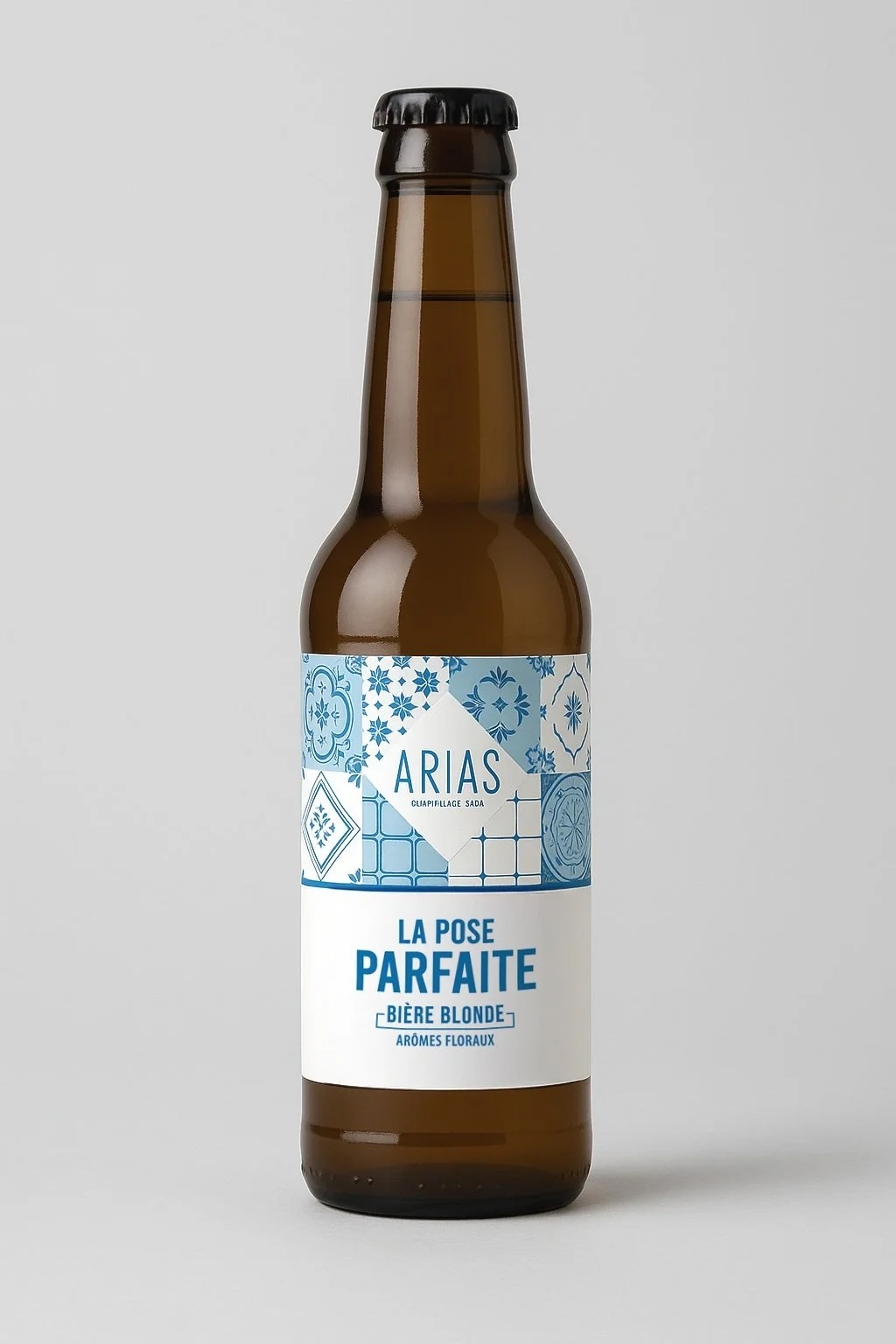 Design d'une étiquette de bière pour la société Arias Carrelage Sàrl