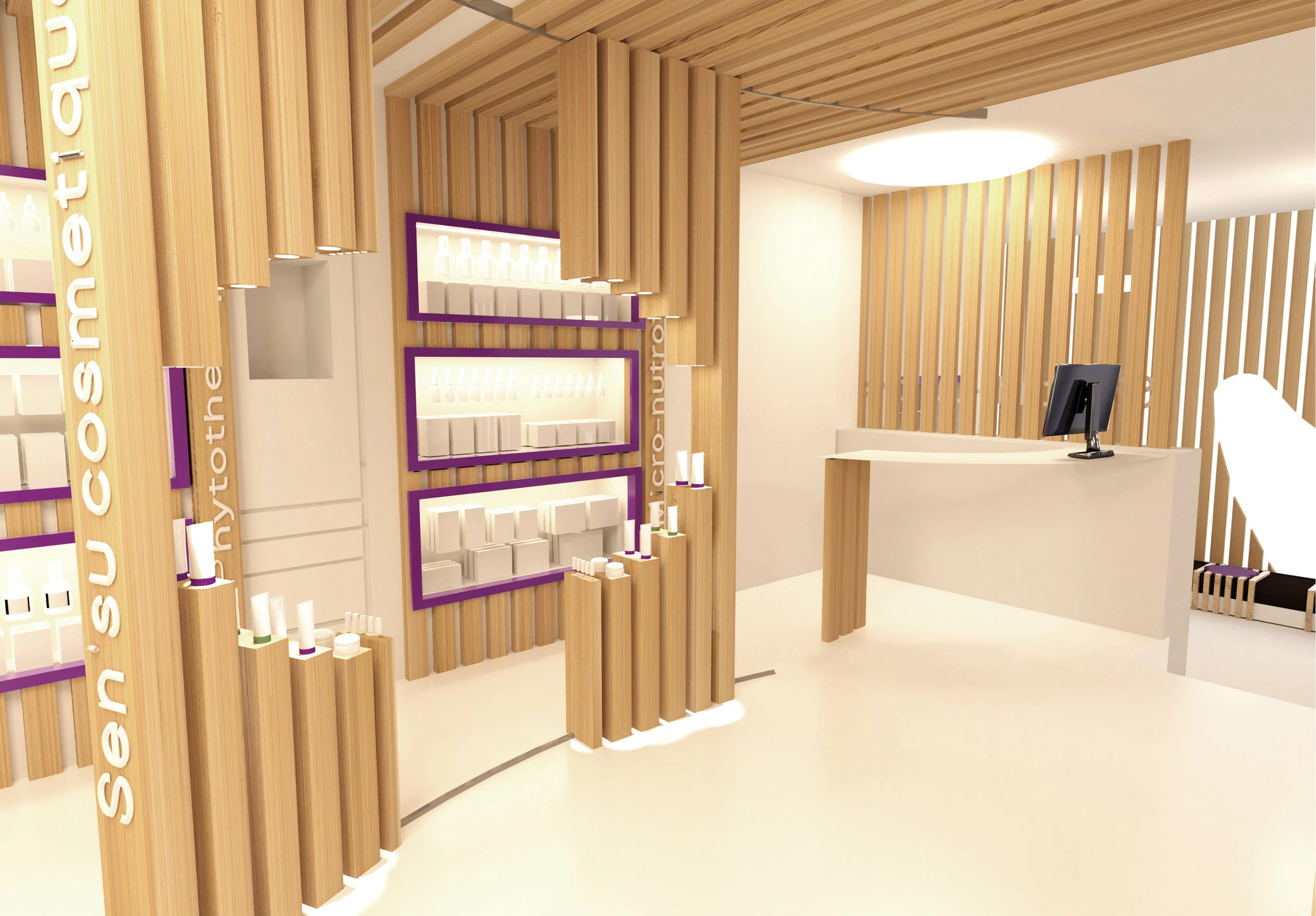 Représentation du projet pharmacie Sen'Su en 3D.