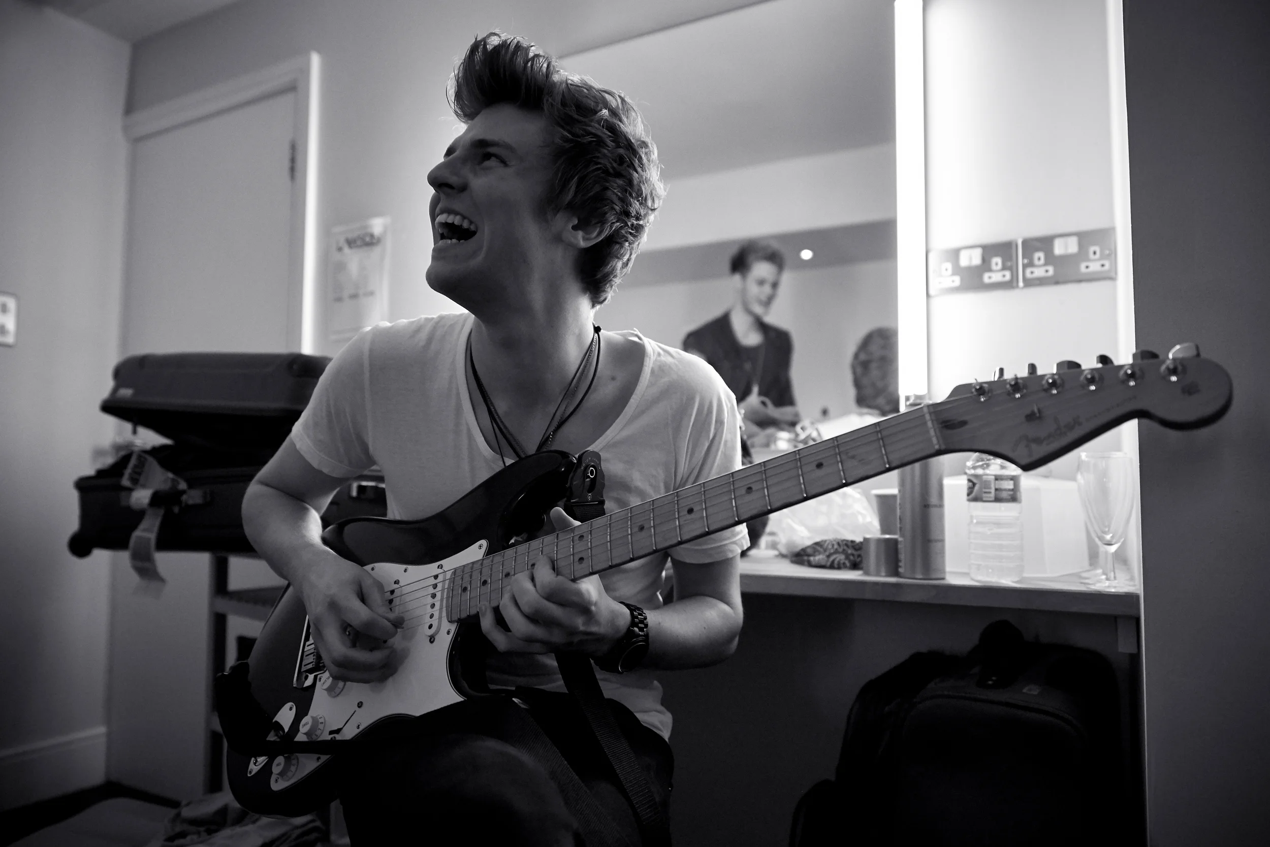 Joel Peat Warms Up On His Fender For A Gig With Lawson At Rock City In 2013 - Live Music & Gig Photography - Guy Bettison Portrait & Lifestyle Photographer Nottingham UK