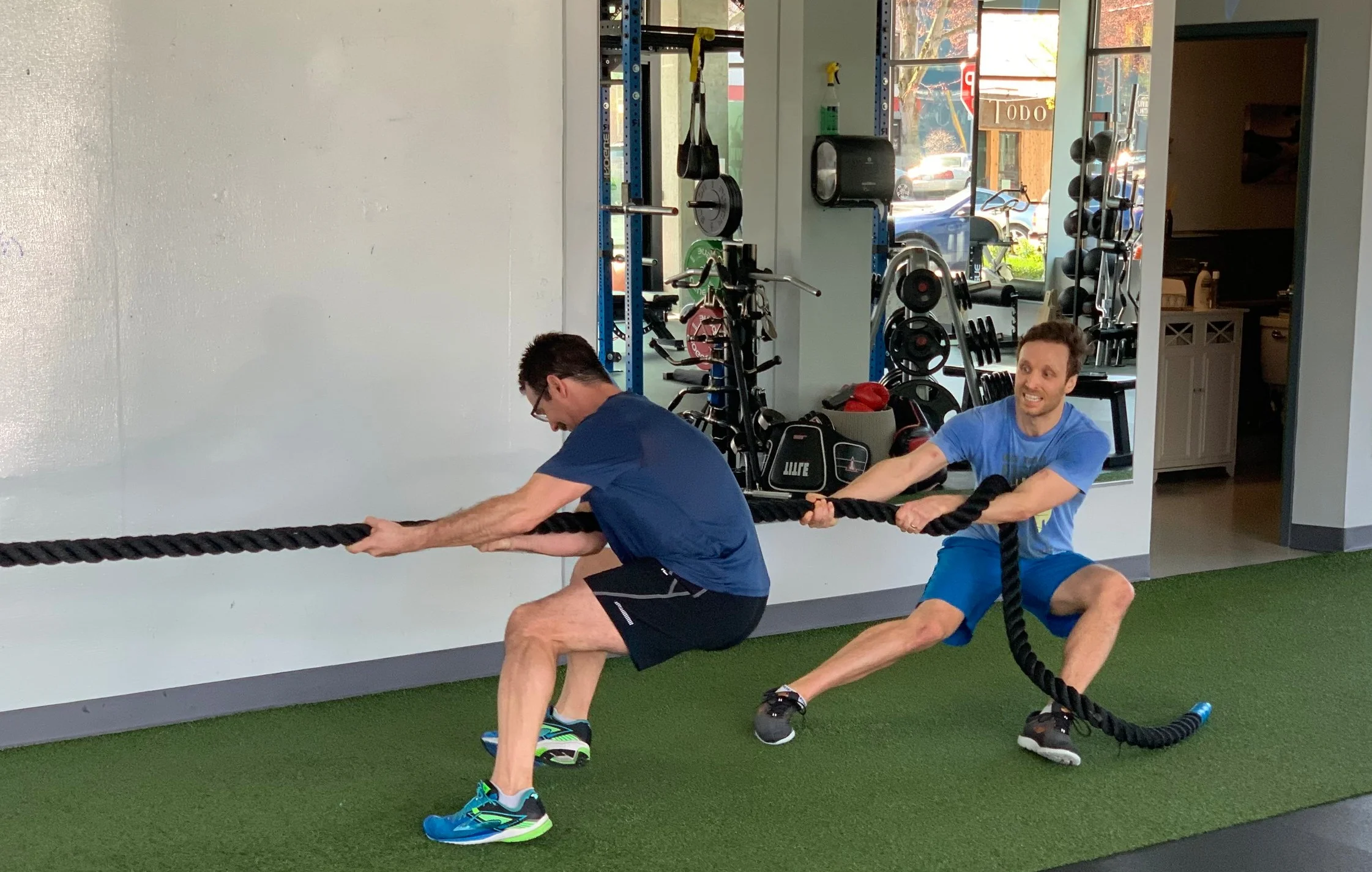 Workout with a friend for extra motivation & challenge. Plus they’ll help with accountability & up the fun.