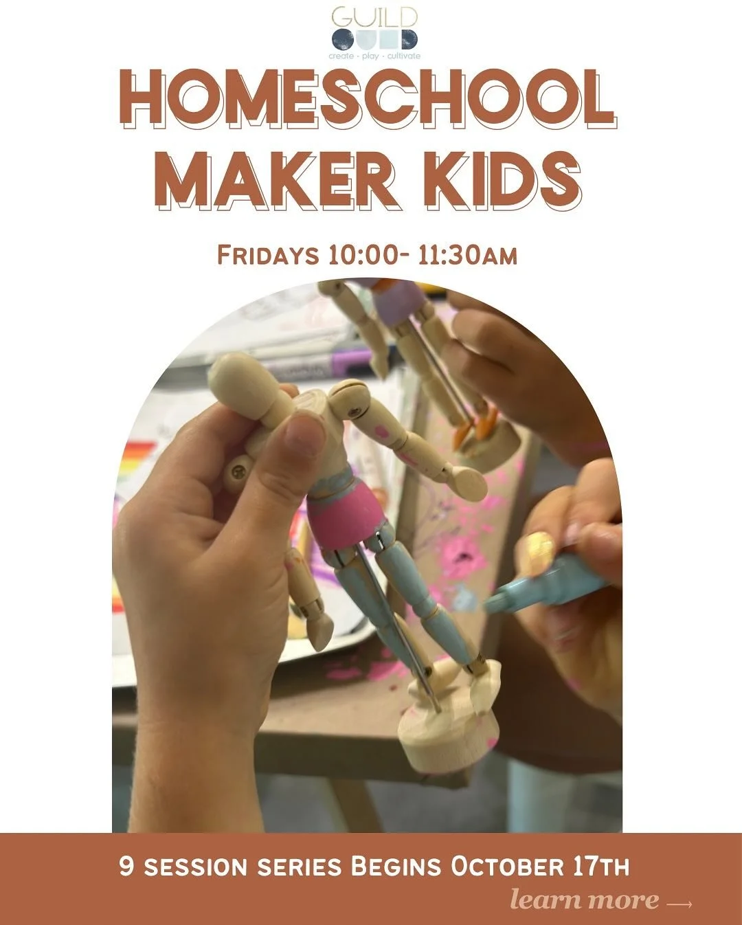 Looking to get colorful and creative with your homeschool Fridays? 

GUILD&rsquo;s Maker Kids programs are a perfect balance of structured art projects and imaginative makery invitations. Perfect for homeschoolers looking to splash more creativity in