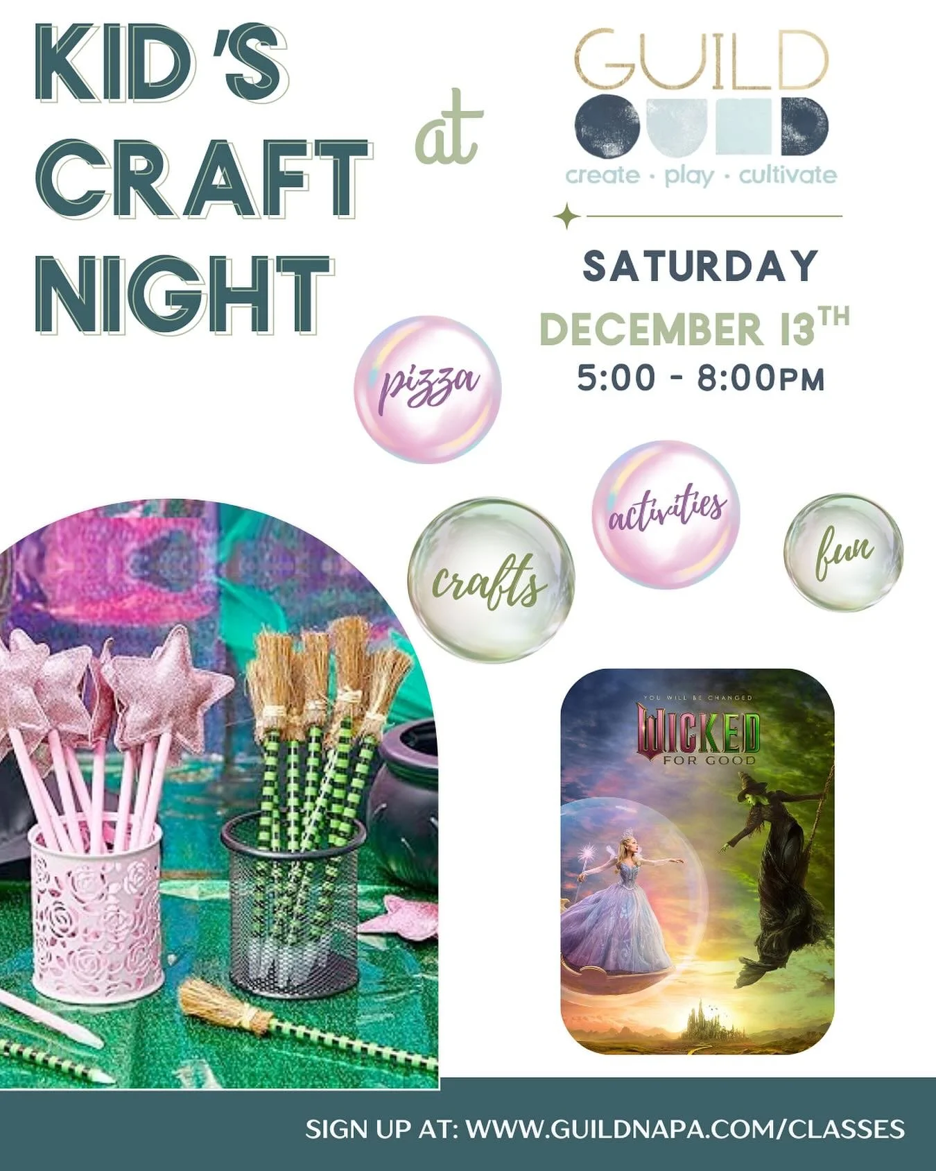 💚🧹 Get ready to defy gravity&hellip; with crafts! ✨ Join us for a spellbinding 
Wicked-Themed Kids Craft Night!

📅 Saturday, December 13th ⏰ 5&ndash;8 PM

This magical night features: ✨ Wicked bubble ornaments (so sparkly even Glinda would approve