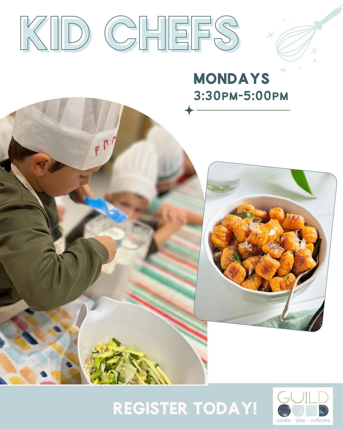 An all new session of Kid Chefs begins on Monday!
This spring, our young chefs will explore delicious recipes from around the world like savory empanadas, street-style elote, homemade ice cream and pillowy gnocchi. Each class is packed with hands-on 