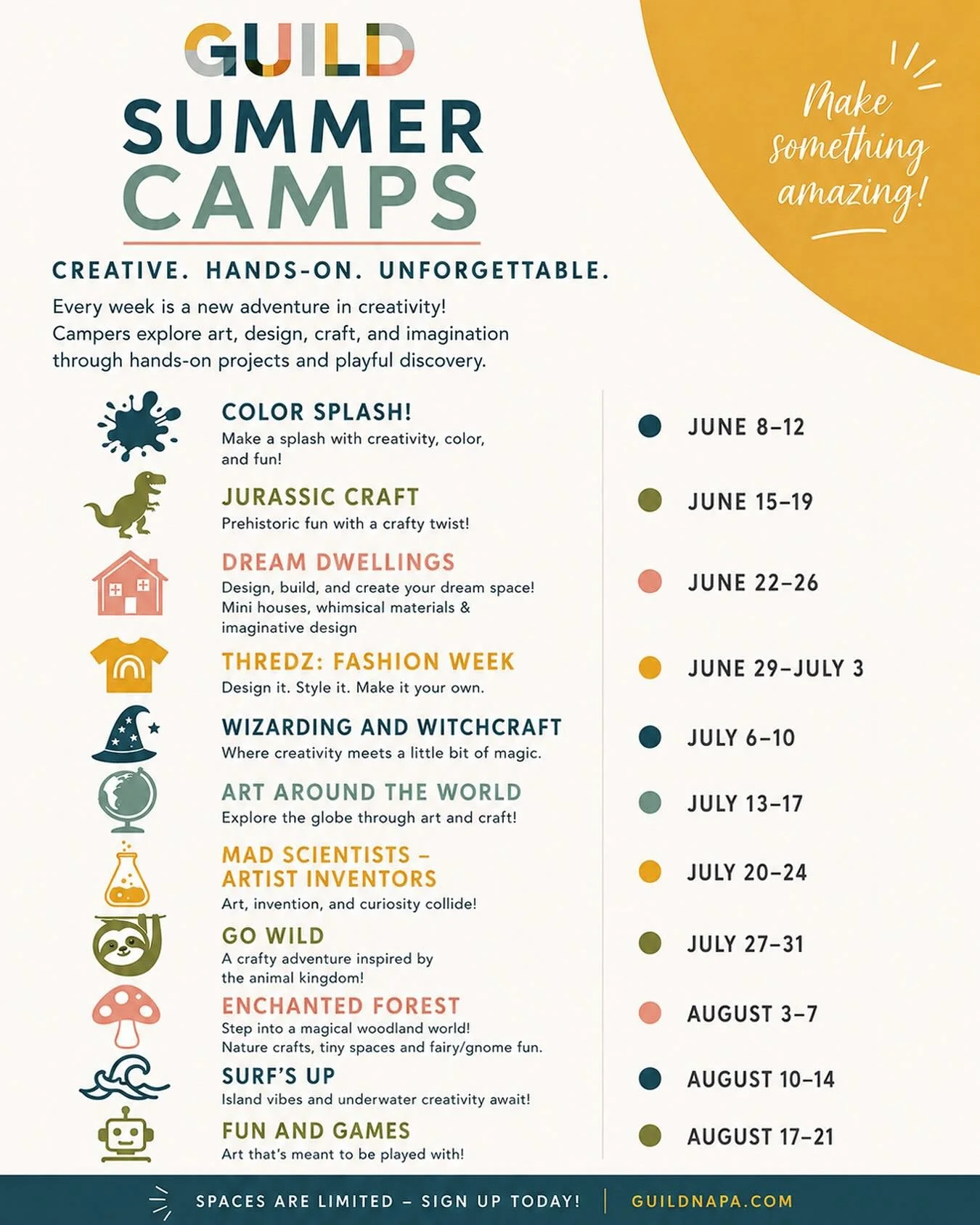Summer camp is just around the corner and we can&rsquo;t wait! Our camps are designed for curious, creative kids who love to build, experiment, imagine, and make.

From colorful art experiments and fashion design to magical worlds, miniature dwelling