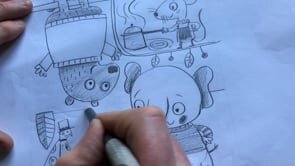 Draw a bear hanging in a tree