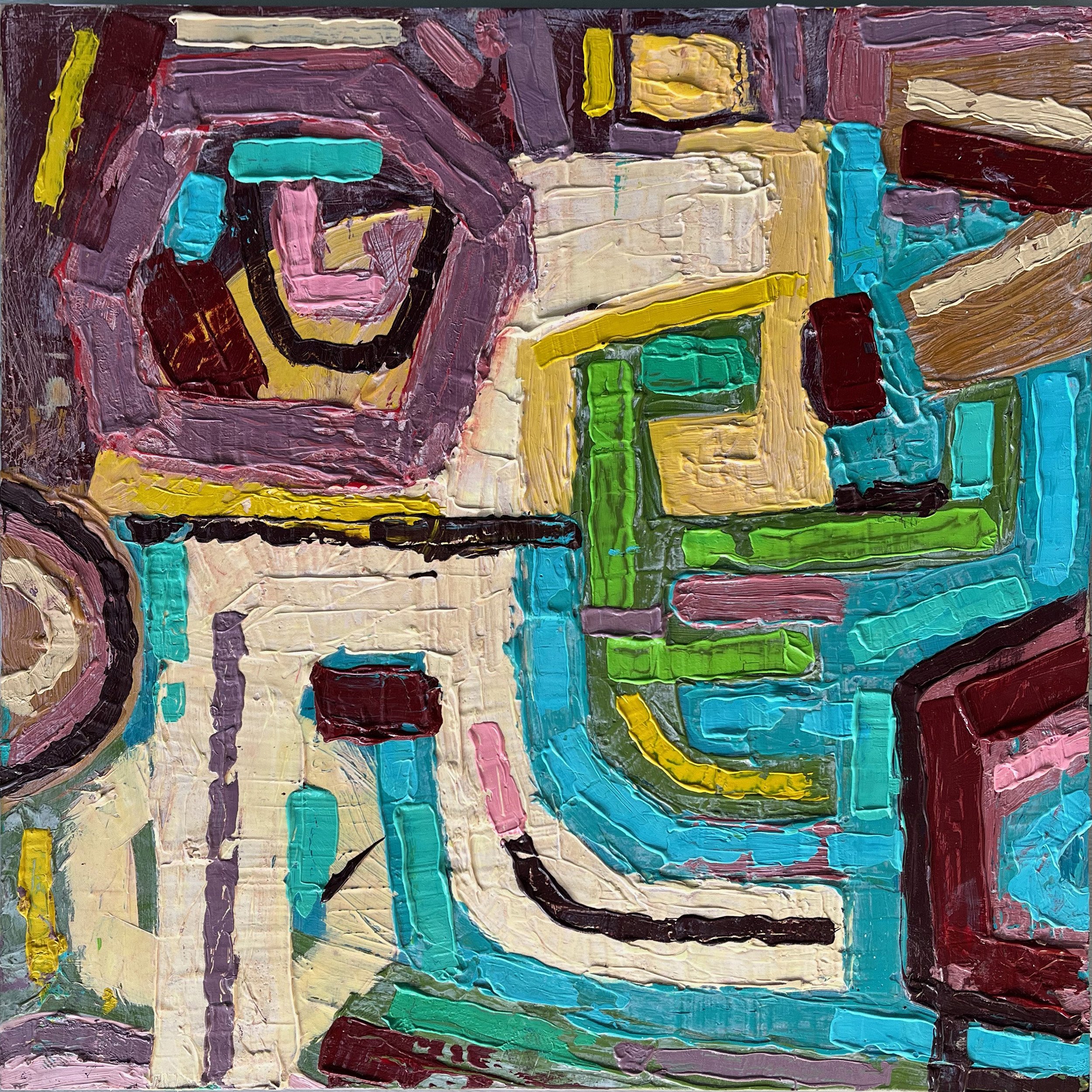 oil on board w 30cm x 30cm x 3cm