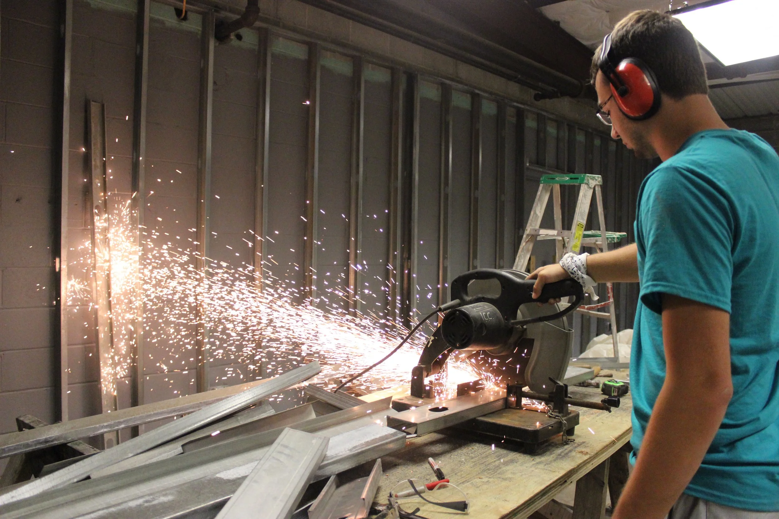 Volunteer using buzz saw in New Orleans