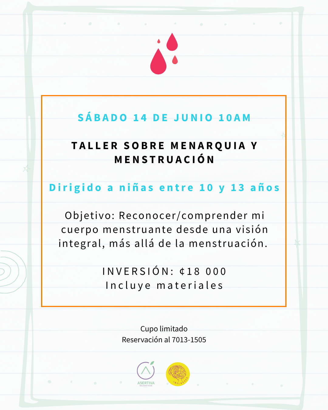 TALLER MENARQUIA Y MENSTRUACIÓN PARA NIÑAS