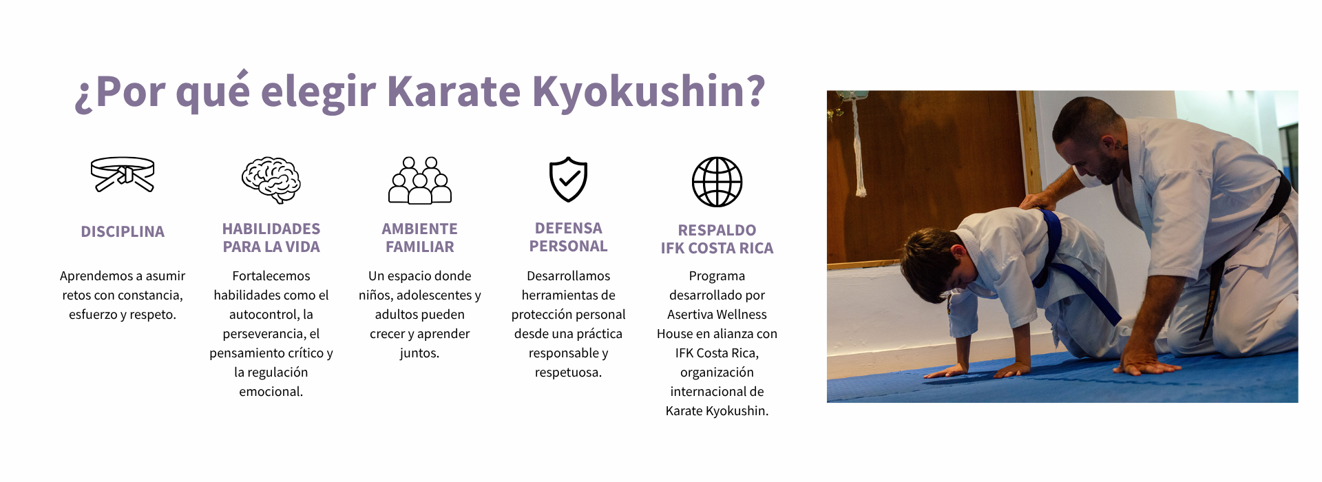 Participantes del programa Karate Kyokushin en Asertiva Wellness House