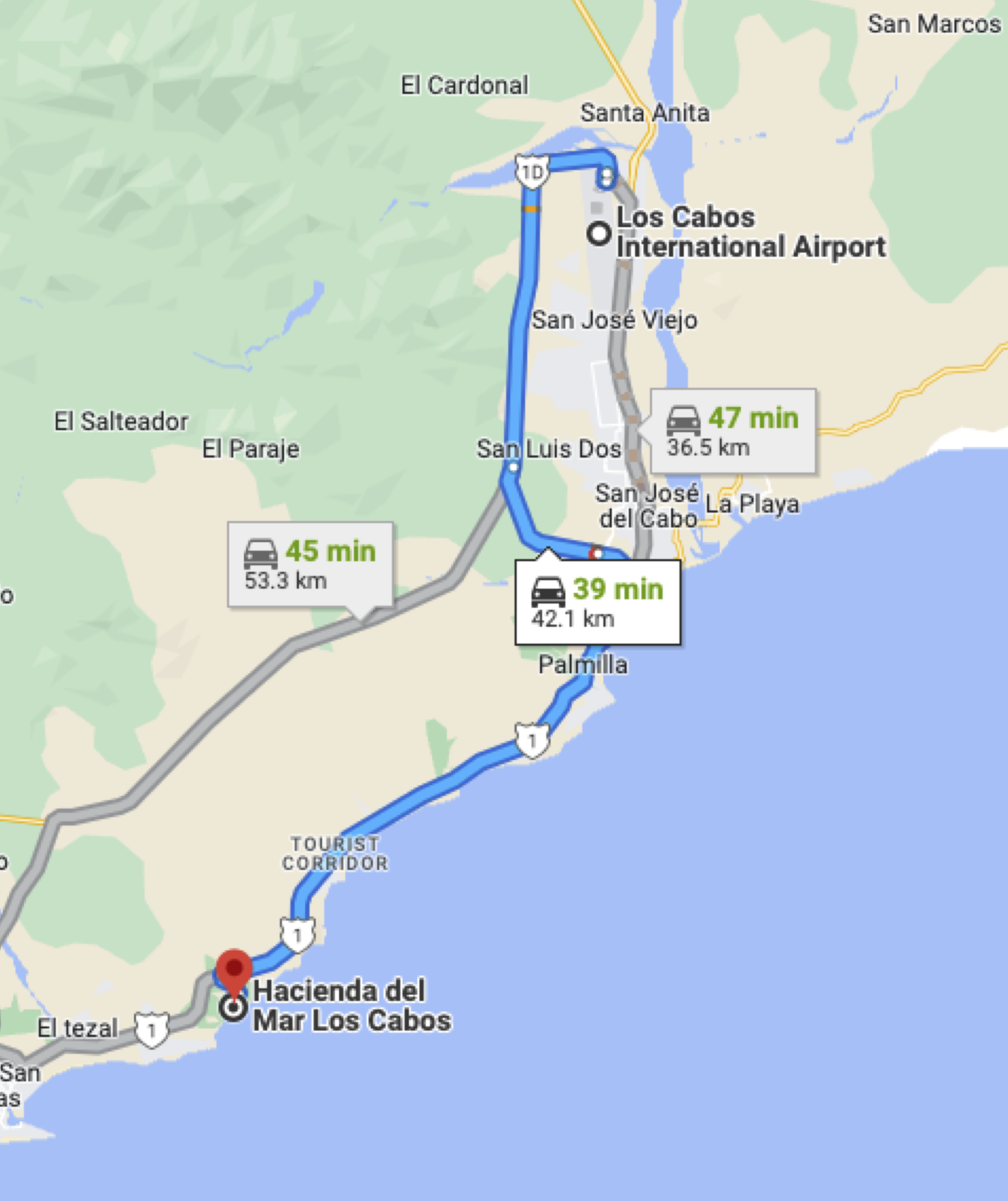 cabo airport to Hacienda del Mar Los Cabos - Google Maps.png