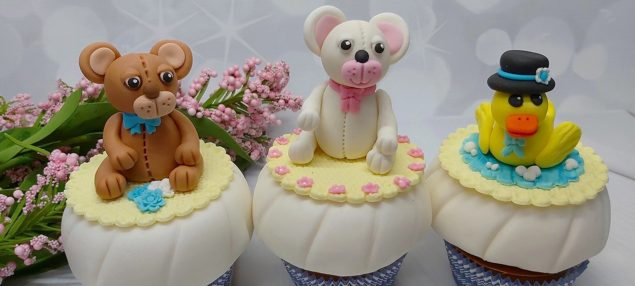 Baby shower teddy bear and duck cupcake toppers