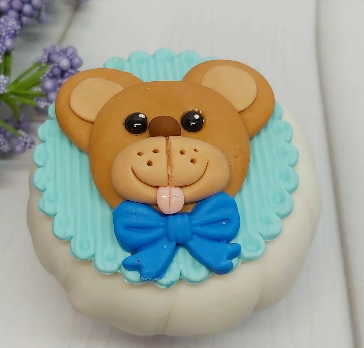 Teddy bear face cupcake topper