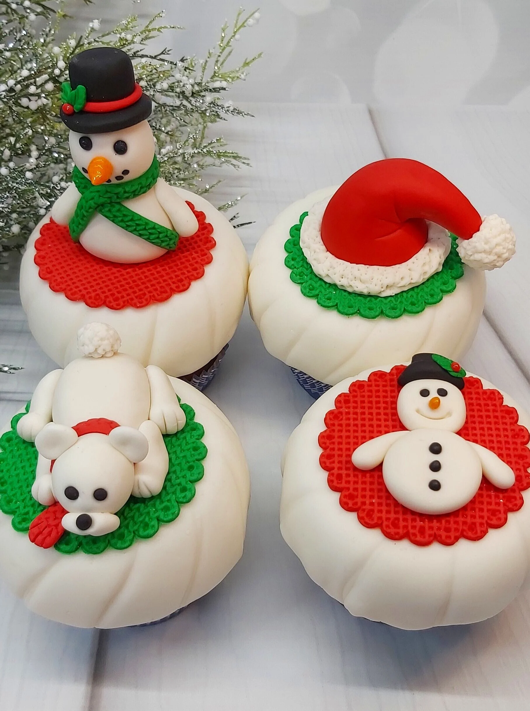 Christmas Snowman Santa hat polar bear cupcake topper