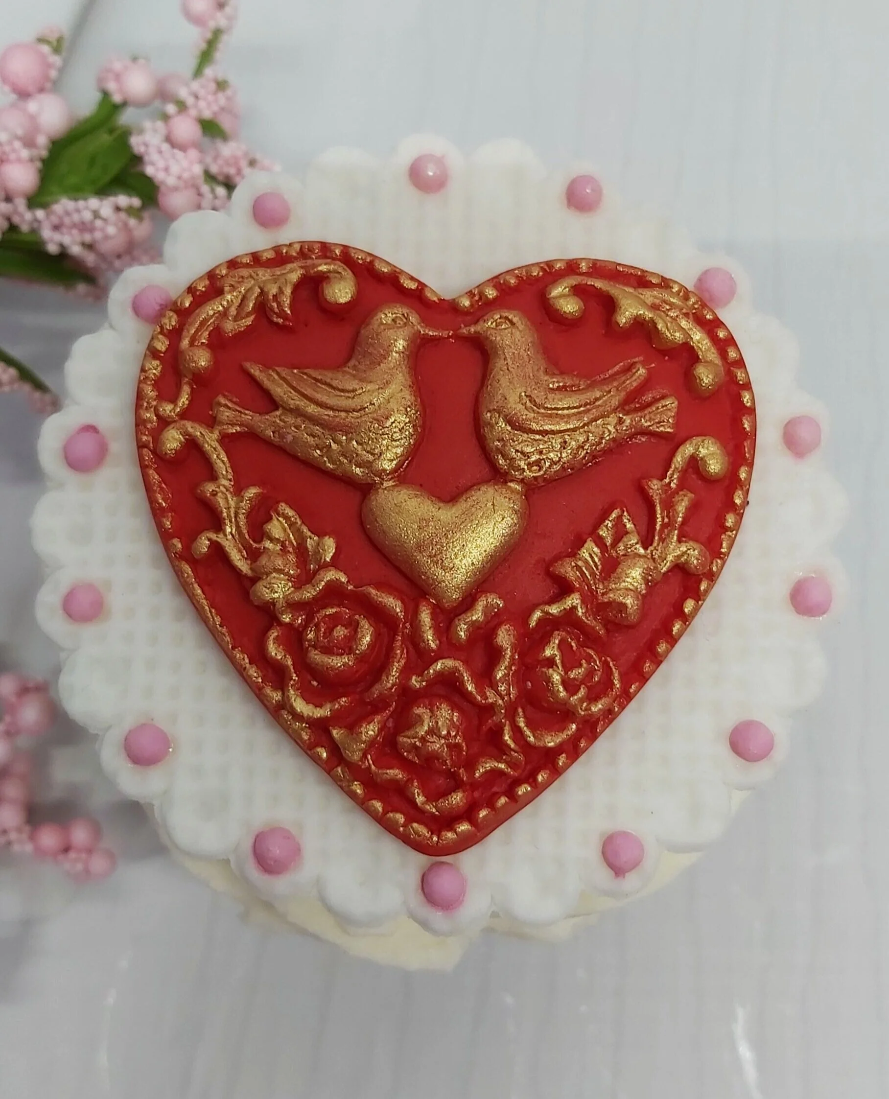 Valentines day heart and doves cupcake topper