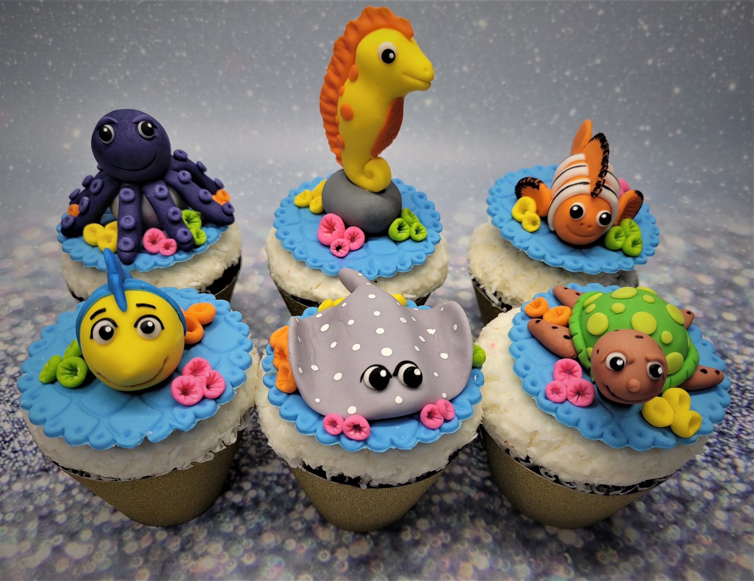 Under the sea octopus fish stingray sea turtle cupcake topper