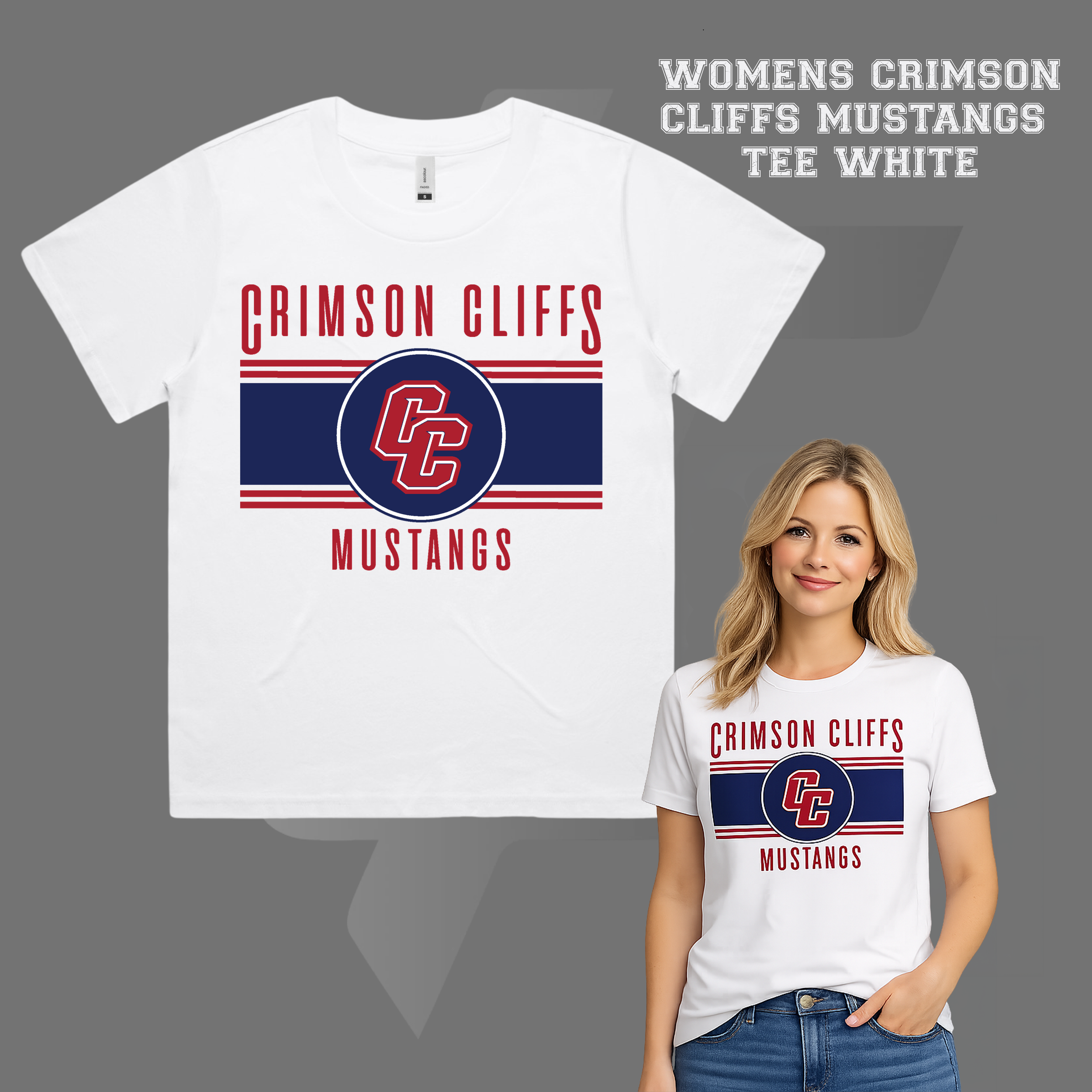 Womens Crimson Cliffs Mustange Tee White.png