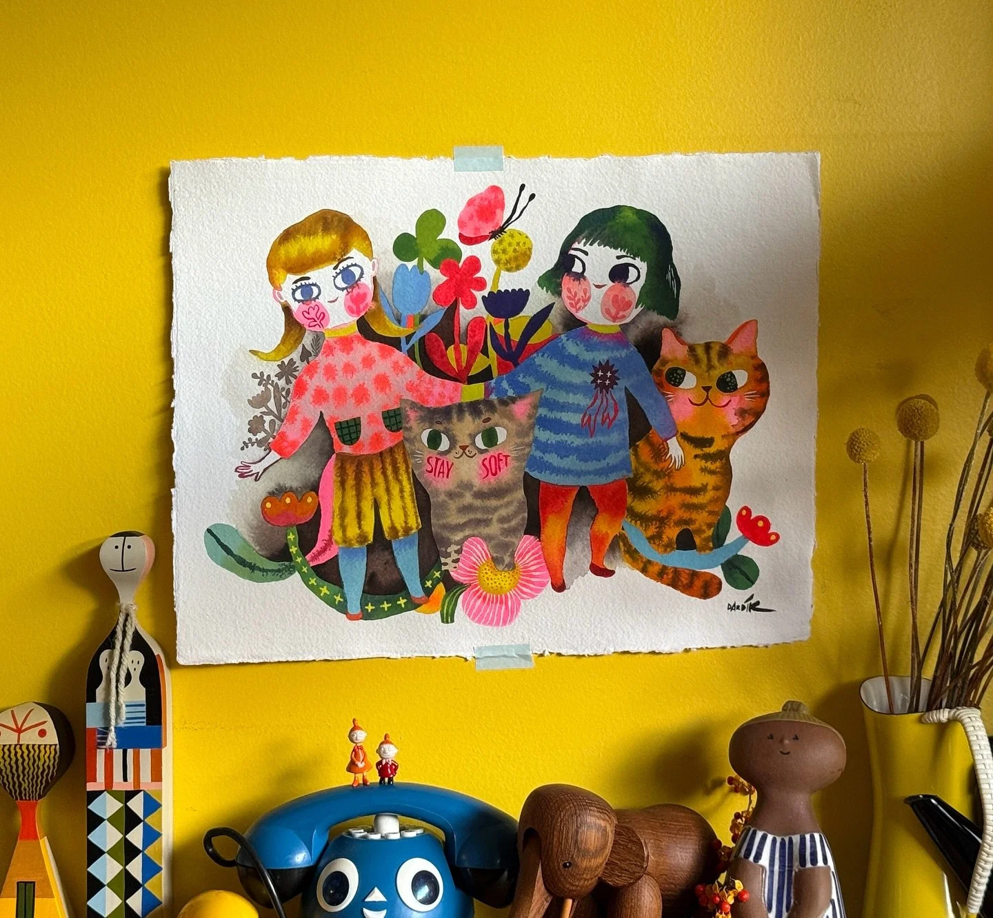 Stay Soft&hellip; yesterday&rsquo;s edition&hellip;
A little kitsch for the amusement of the soul.
Would you like me to make it into a print?

🐱☀️🐱

#kitsch #kitten #staysoft #handmadewatercolorpaper #softart