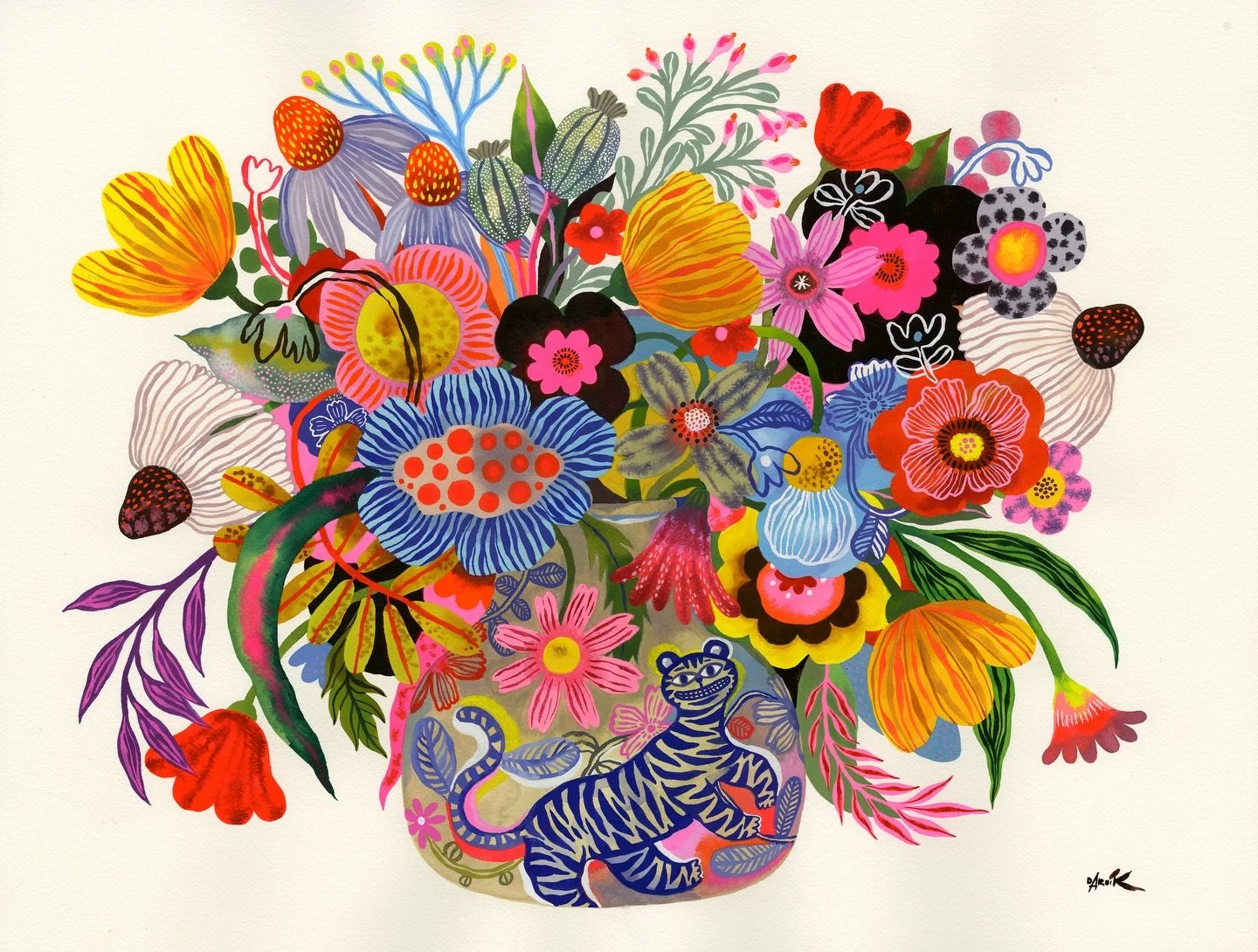 Tiger Blooms&hellip; this one is on a large side at 18 x 24&ldquo;
absolute and total  TOOMUCHERY.

🌸🩷🌸

#floral #flowers #toomuchery ##abloom #mixedmedia #flowerart #tiger #flowersinavase