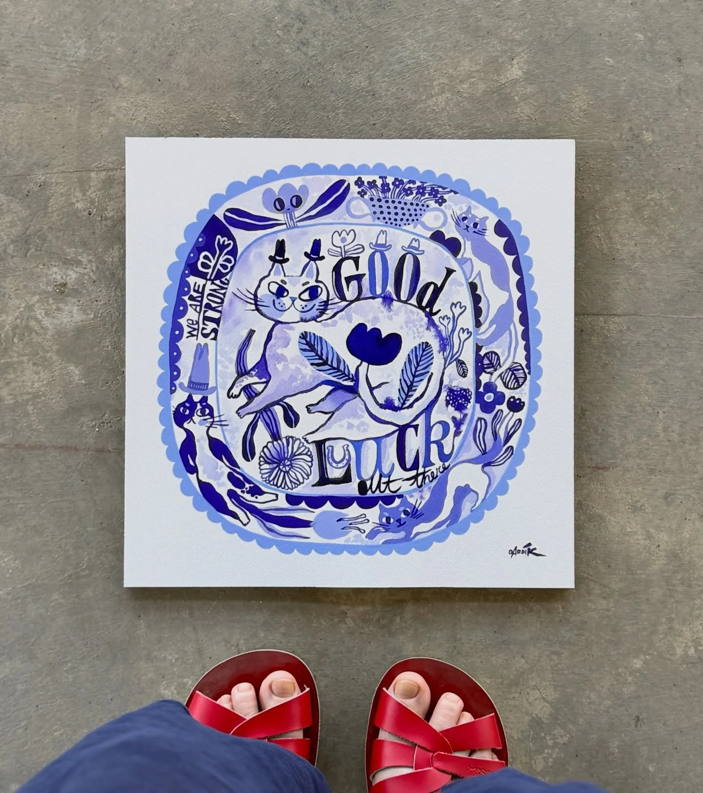 Good luck out there! &ndash; Blue cat plate&hellip; 

💙🕊️💙

#watercolor #gouache #plate #blueplate #archeswatercolorpaper