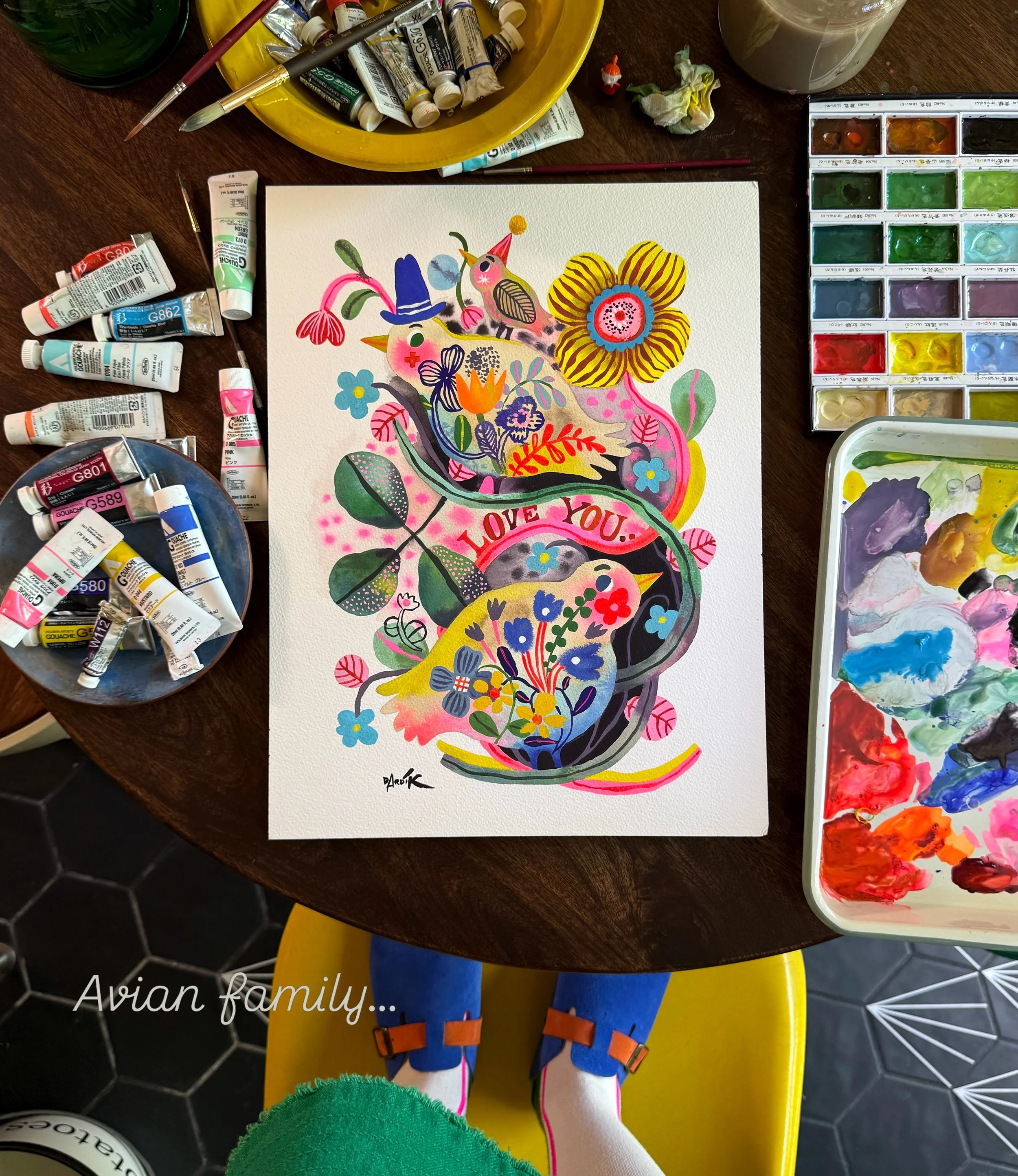 a little Avian Family&hellip; and some love in letters&hellip;

❤️🐦❤️

#birds #avianart #bloomingbirds #folklore #watercolor