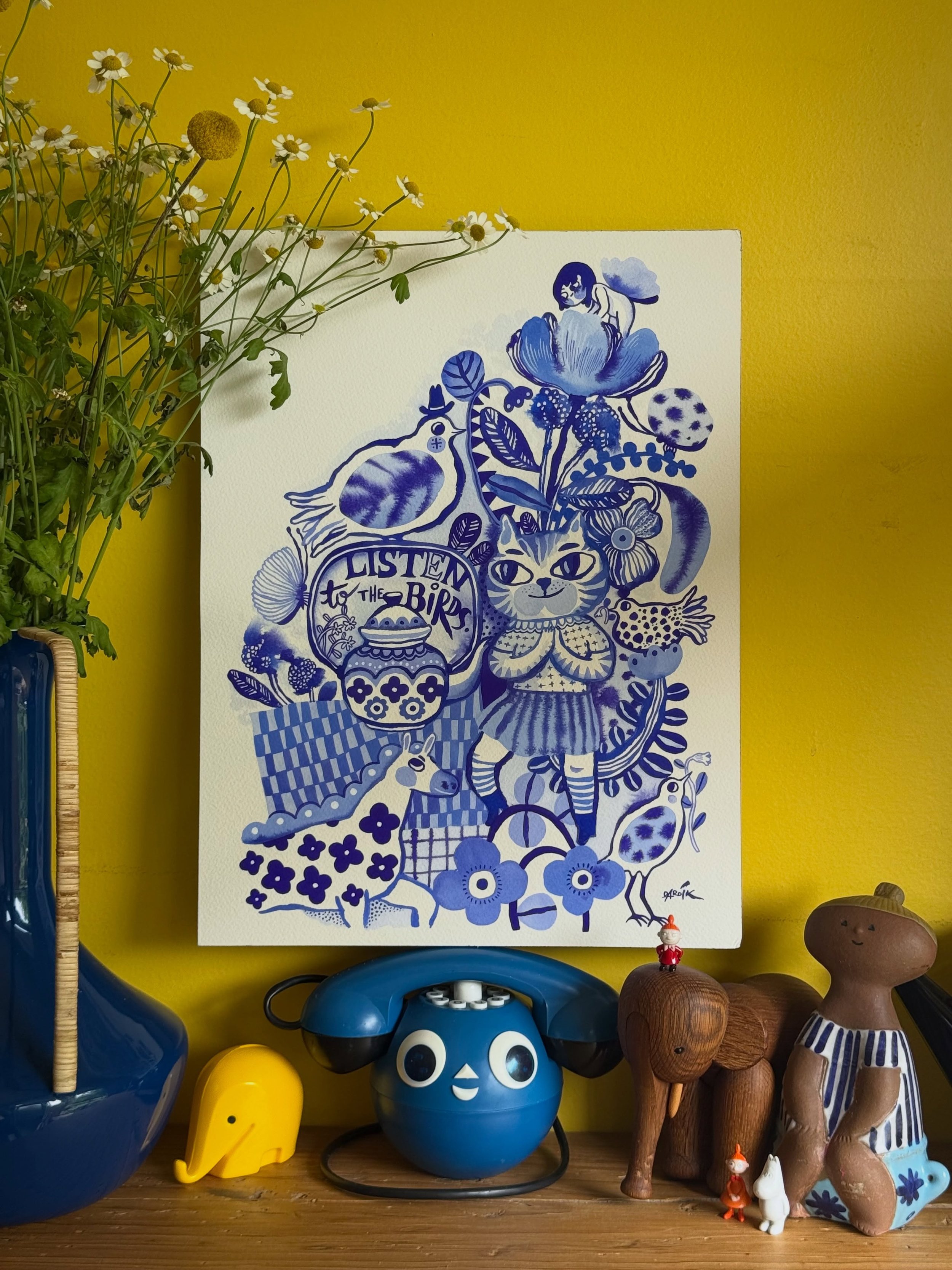 I love a bird song in the morning&hellip;
there&rsquo;s a blue episode in my upcoming course&hellip; I hope you will enjoy painting a blue story with me&hellip; 

☁️💙☁️

#blue #cat #watercolor #aquarelle #lettering