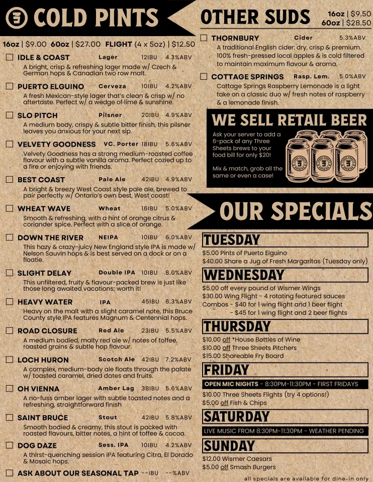 Wismer Brewpub Beer Menu