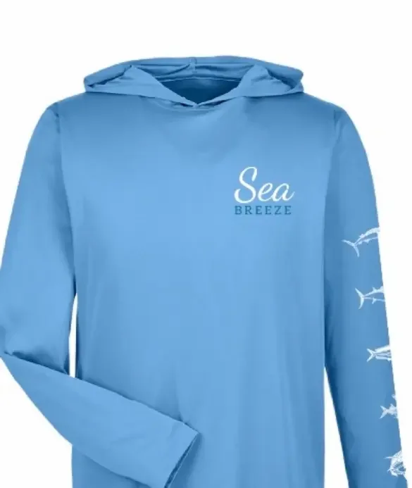 Long sleeve Sea Breeze light blue hooded shirt.webp
