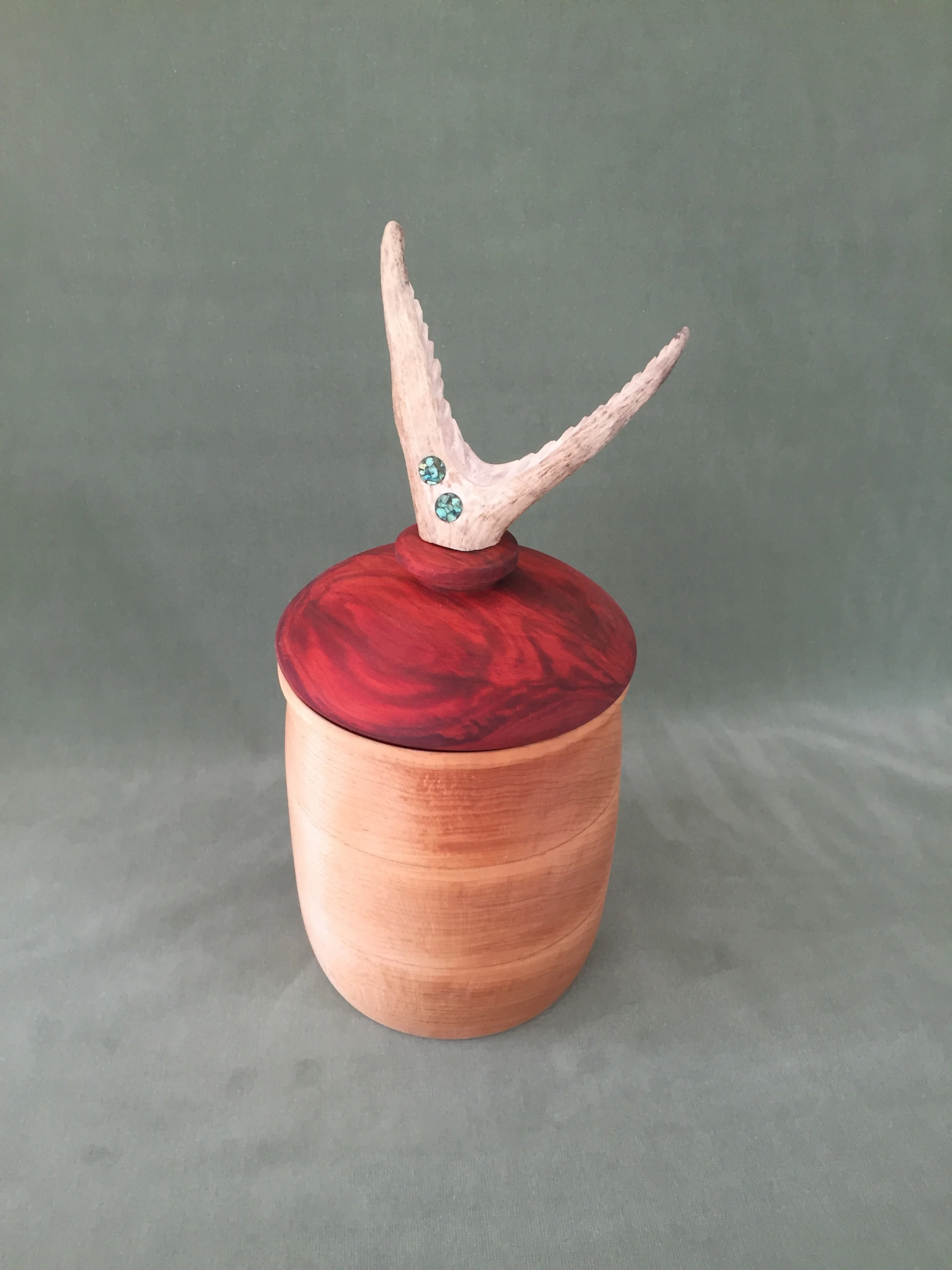Redheart/ Maple/ Antler Vessel with Lid&nbsp; 