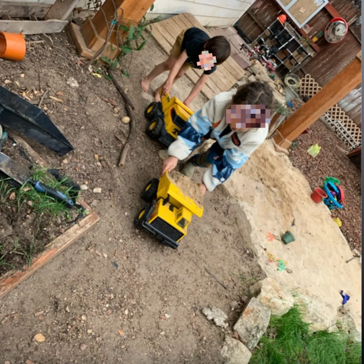 Road maintenance team 🚧 Thanks for laying gravel down on the pathway. #freeplay #natureplay #playstation #preschoollearningfun #naturepreschool