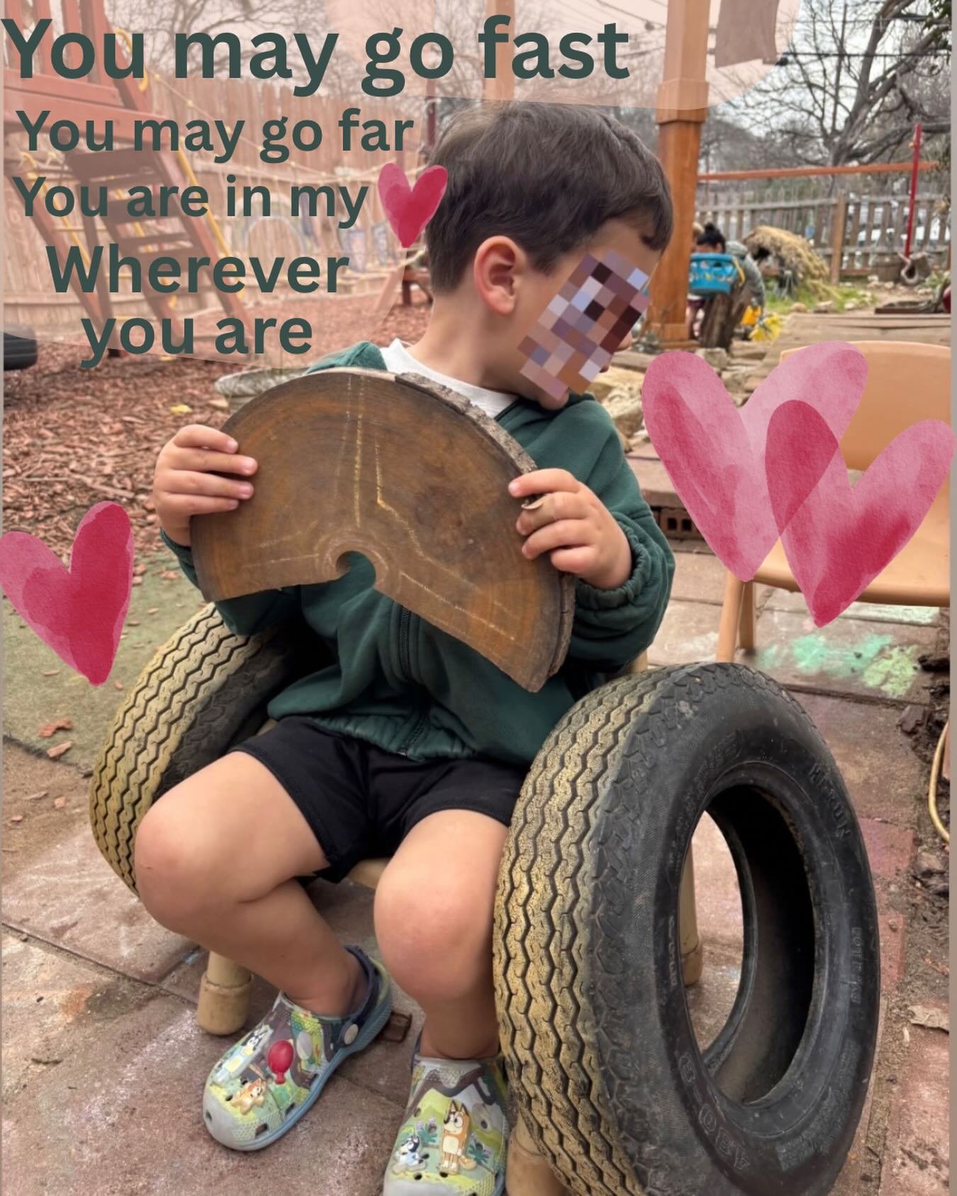 🩷You may go fast, you may go far, you are in my heart wherever you are. 🩷 Featuring one of our beloved students and his hand build monster truck. #kidscreativity #kidsconstruct #freeplay #atxnaturepreschool #outdoordaycareatx