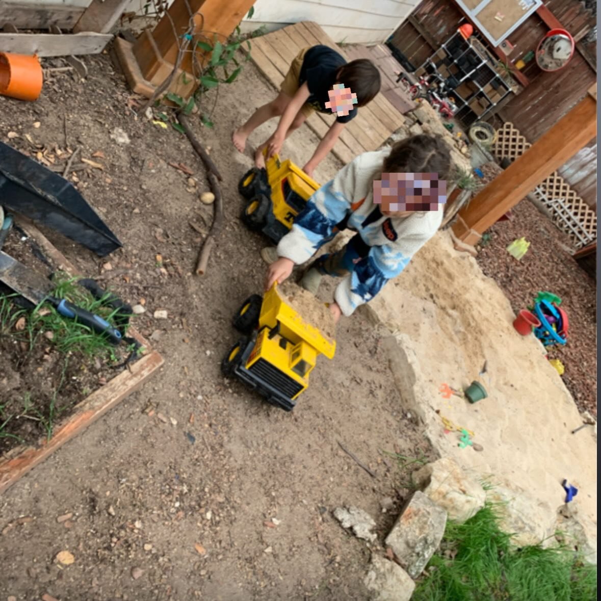 Road maintenance team 🚧 Thanks for laying gravel down on the pathway. #freeplay #natureplay #playstation #preschoollearningfun #naturepreschool
