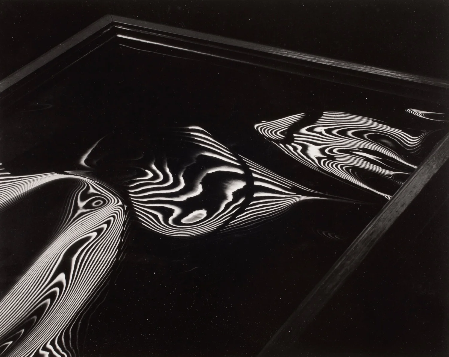 Carlotta Corpron  ”Fluid Light Design, 1950”  3”x4” vintage silver gelatin print  Signed in ink on verso