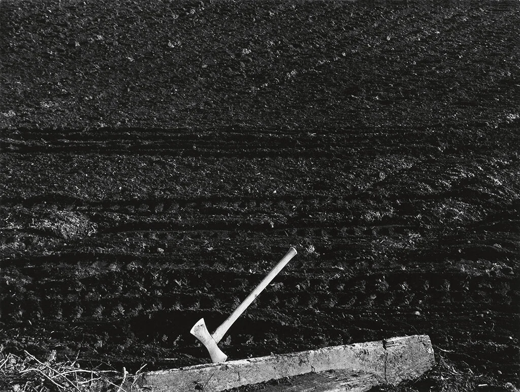 Minor White  “Axe and Plowed Field, 1948”  8”x10” Vintage silver gelatin print  Signed and dated in pencil on mount.