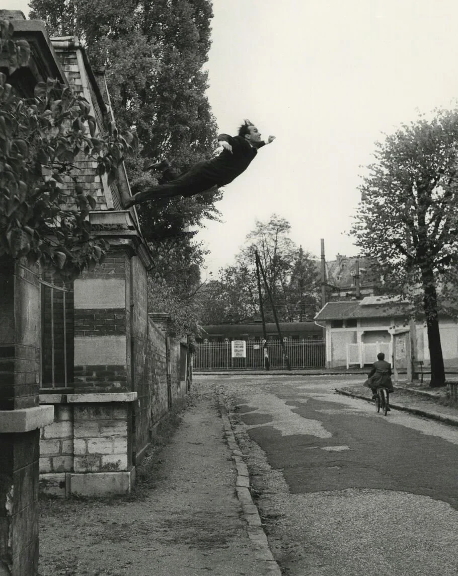 Yves Klein  “Saut dans le Vide, 1960”  11”x14” vintage ferrotyped silver gelatin print  Signed on label on verso