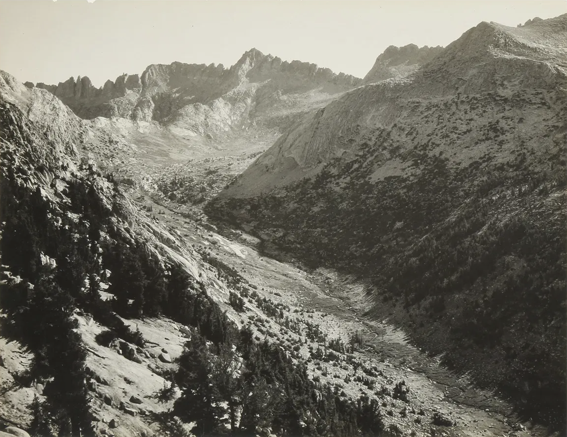  Ansel Adams  “Sawtooth Range, Yosemite, CA, 1934”  6”x9” vintage silver gelatin print  Signed, titled and dated on mount recto 